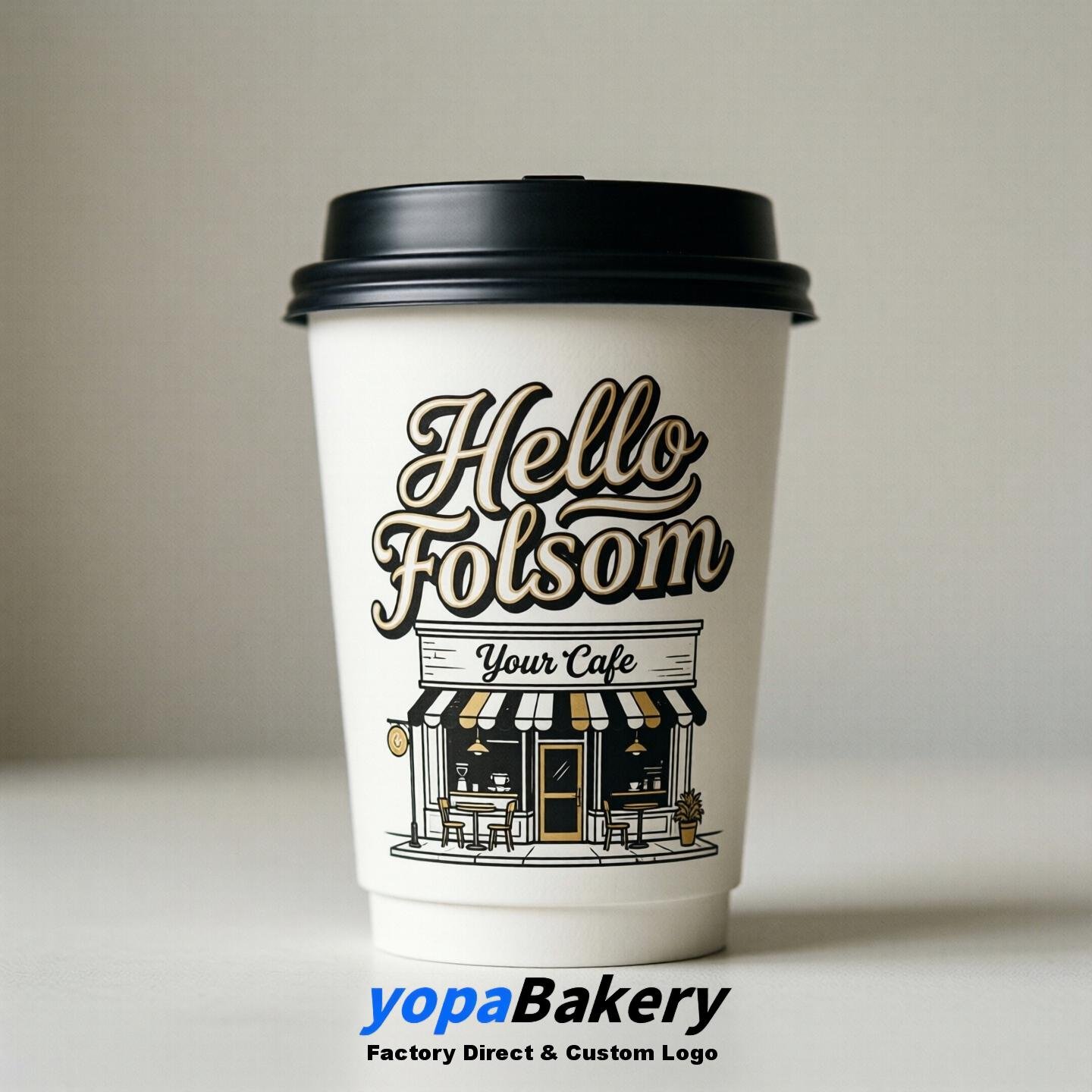 'Hello Folsom' Paper Coffee Cups | Folsom Cafe Packaging Design Agency