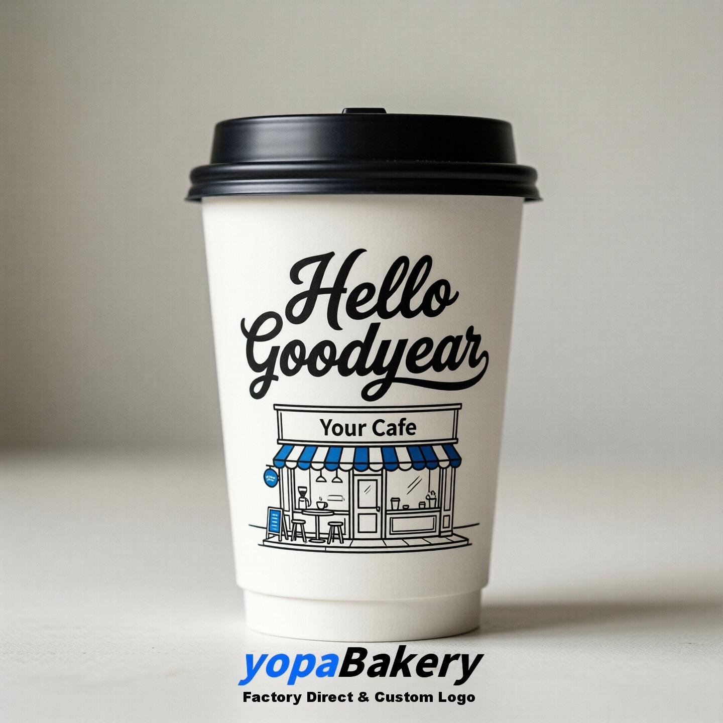 'Hello Goodyear' Paper Coffee Cups | Goodyear Cafe Packaging Design Agency