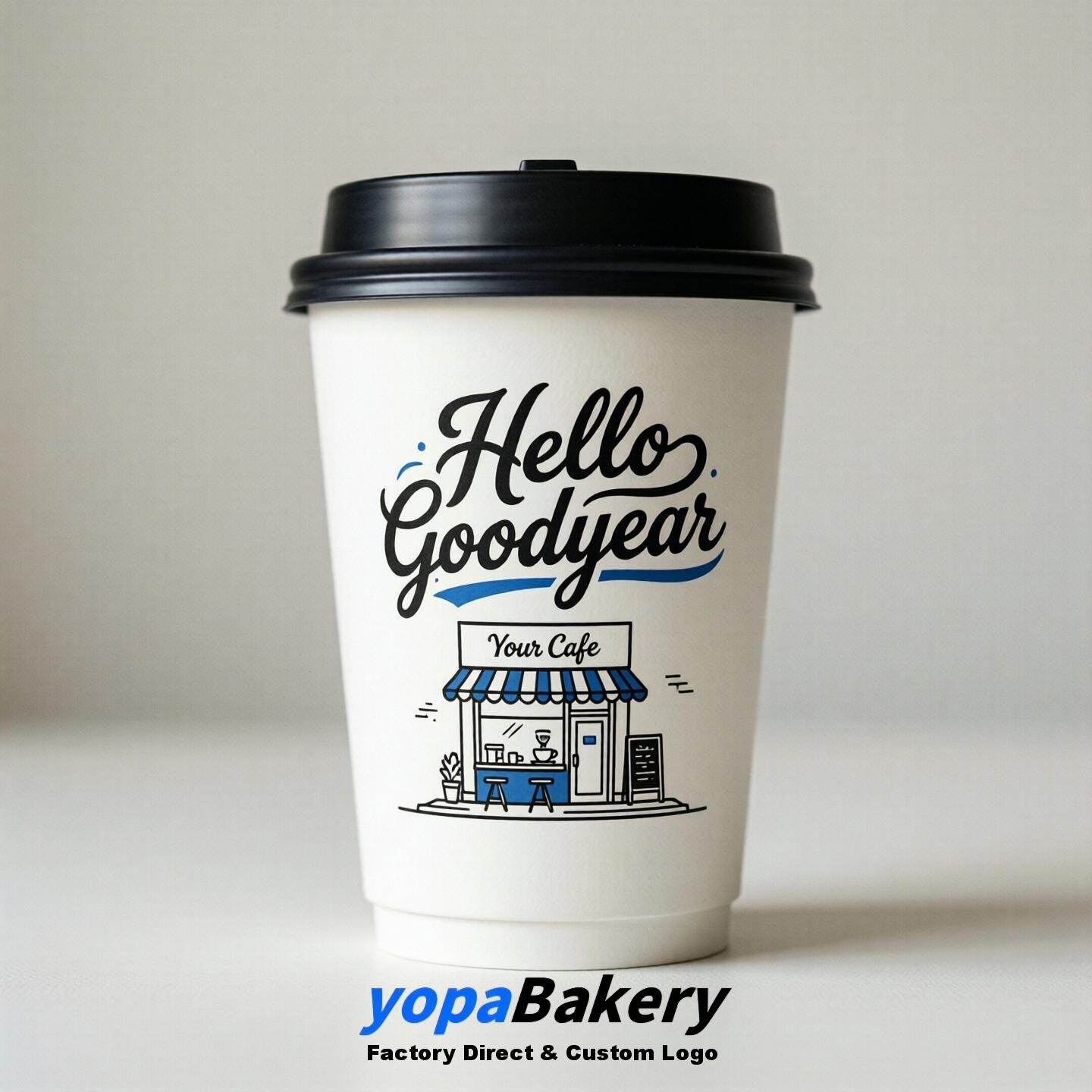 'Hello Goodyear' Paper Coffee Cups | Goodyear Cafe Packaging Design Agency