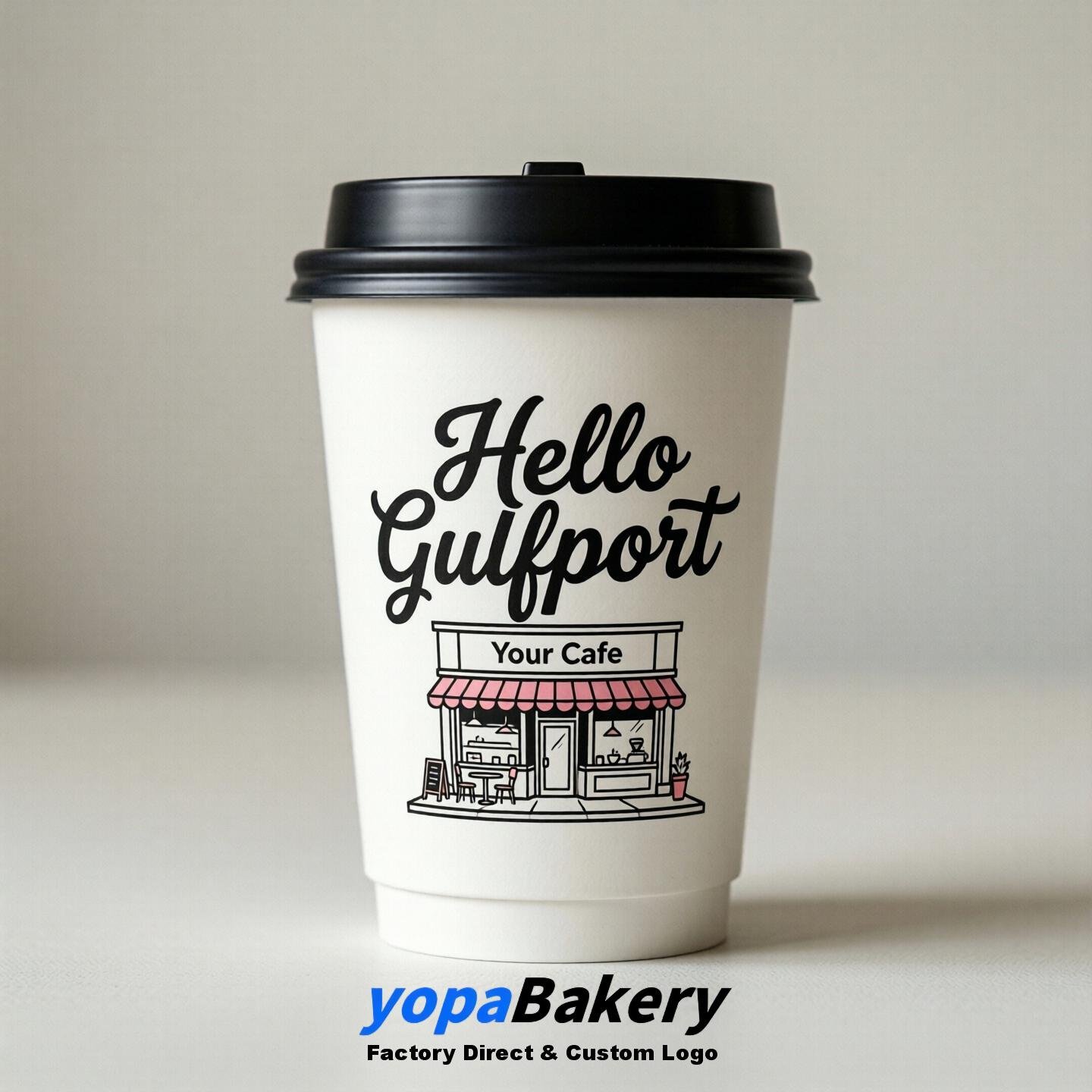 'Hello Gulfport' Paper Coffee Cups | Gulfport Cafe Packaging Design Agency