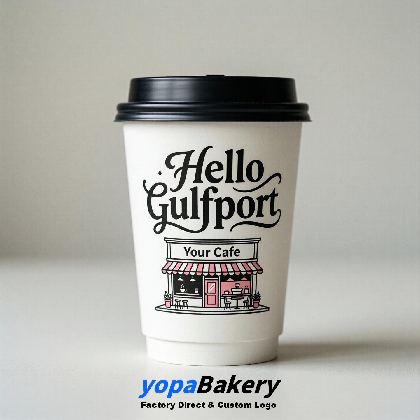 'Hello Gulfport' Paper Coffee Cups | Gulfport Cafe Packaging Design Agency