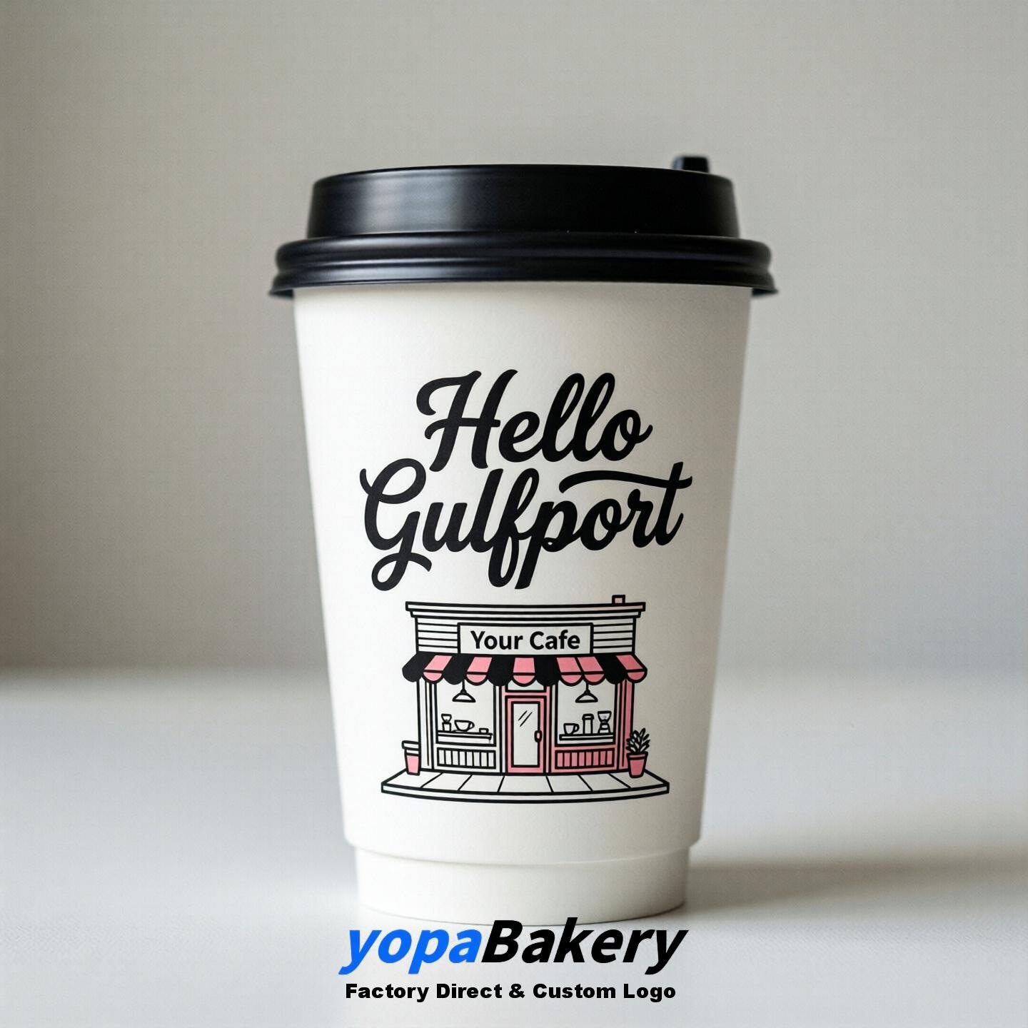 'Hello Gulfport' Paper Coffee Cups | Gulfport Cafe Packaging Design Agency