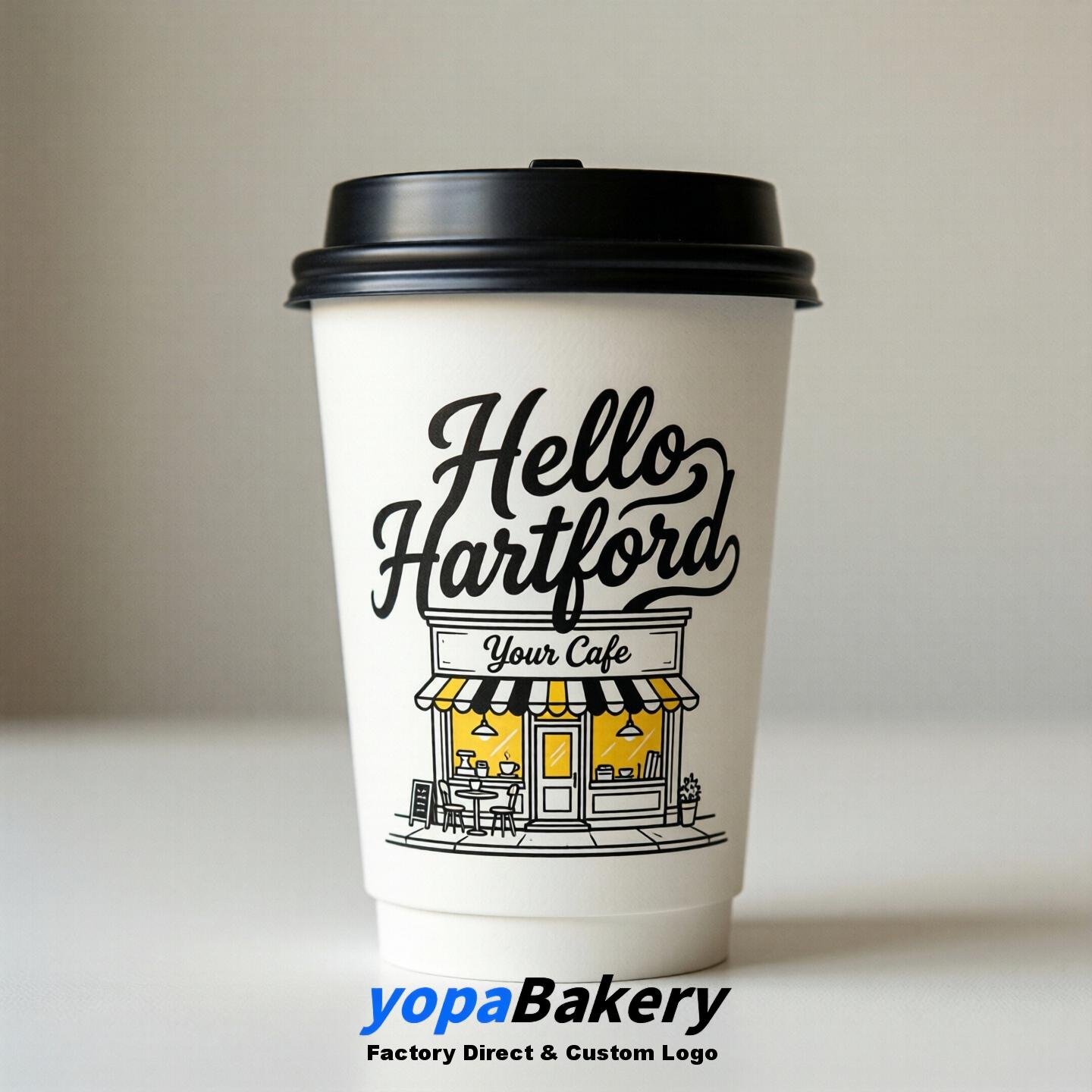 'Welcome to Hartford' Paper Coffee Cups | Hartford Cafe Packaging Design Firm