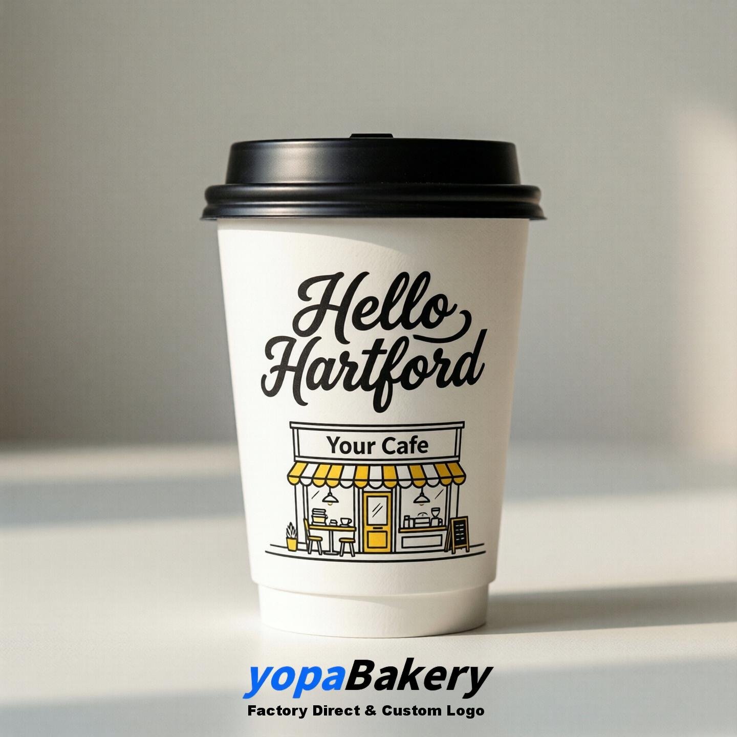 'Welcome to Hartford' Paper Coffee Cups | Hartford Cafe Packaging Design Firm