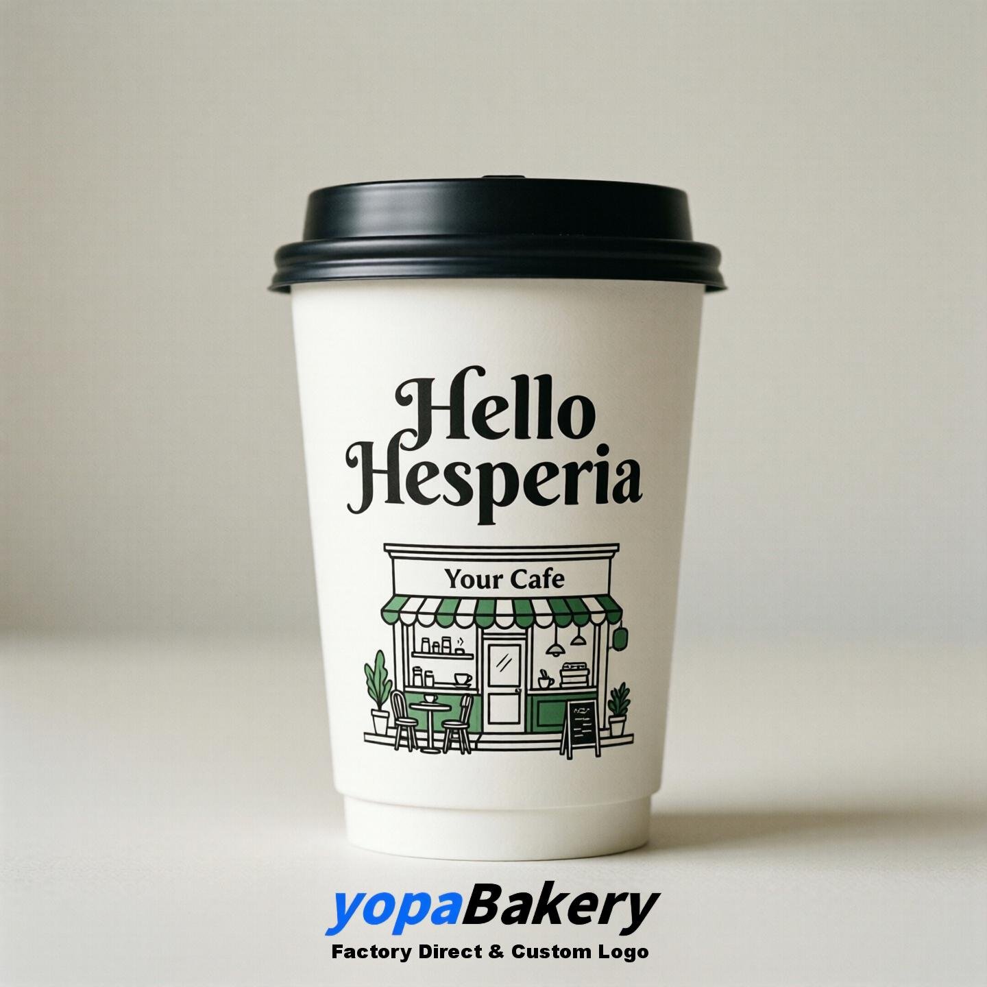 'Welcome to Hesperia' Paper Coffee Cups | Hesperia Cafe Packaging Design Firm