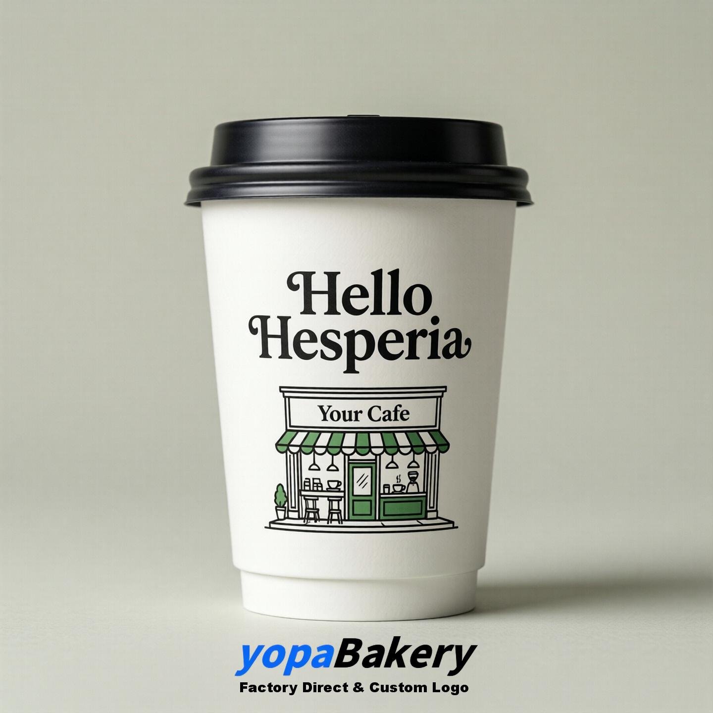 'Welcome to Hesperia' Paper Coffee Cups | Hesperia Cafe Packaging Design Firm