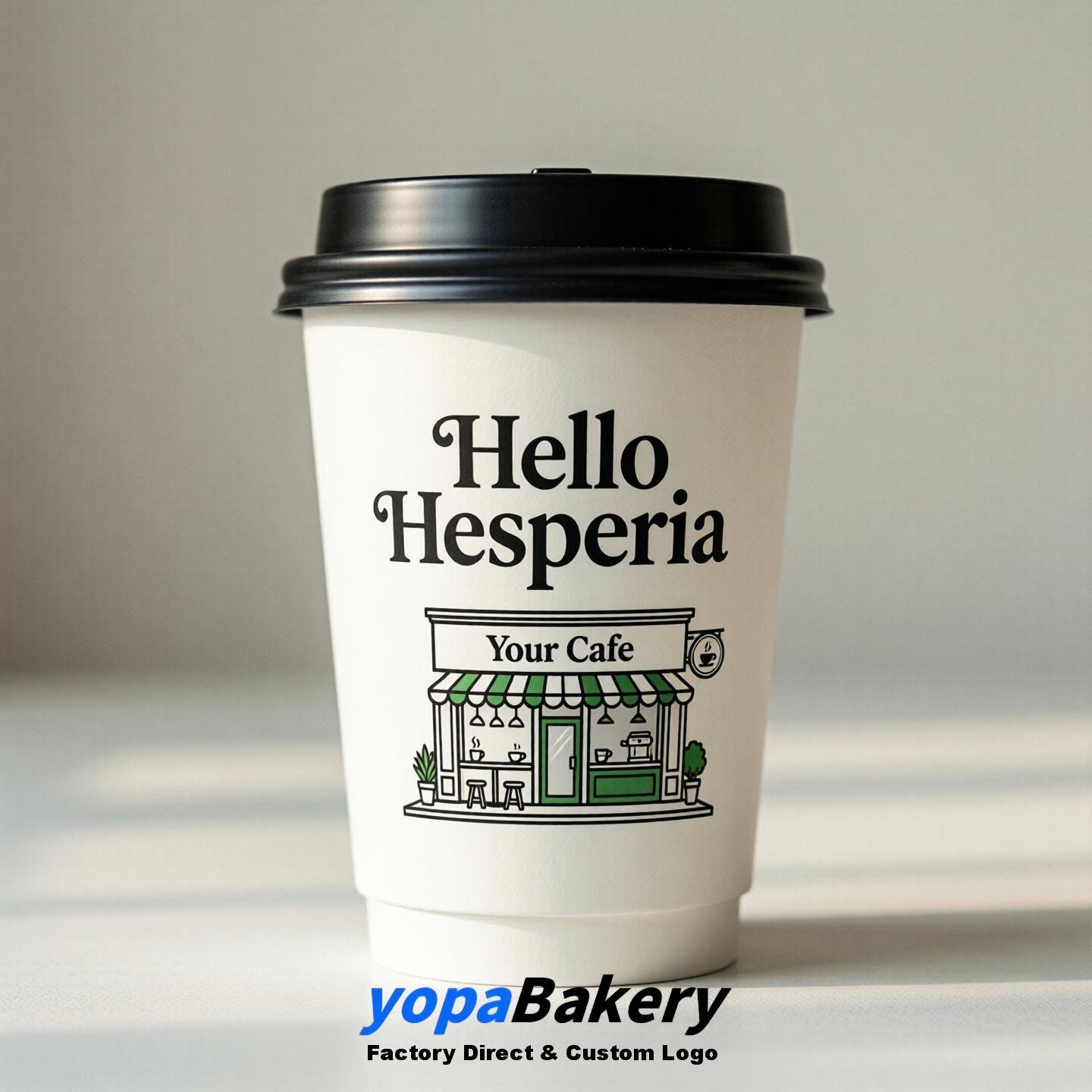 'Welcome to Hesperia' Paper Coffee Cups | Hesperia Cafe Packaging Design Firm