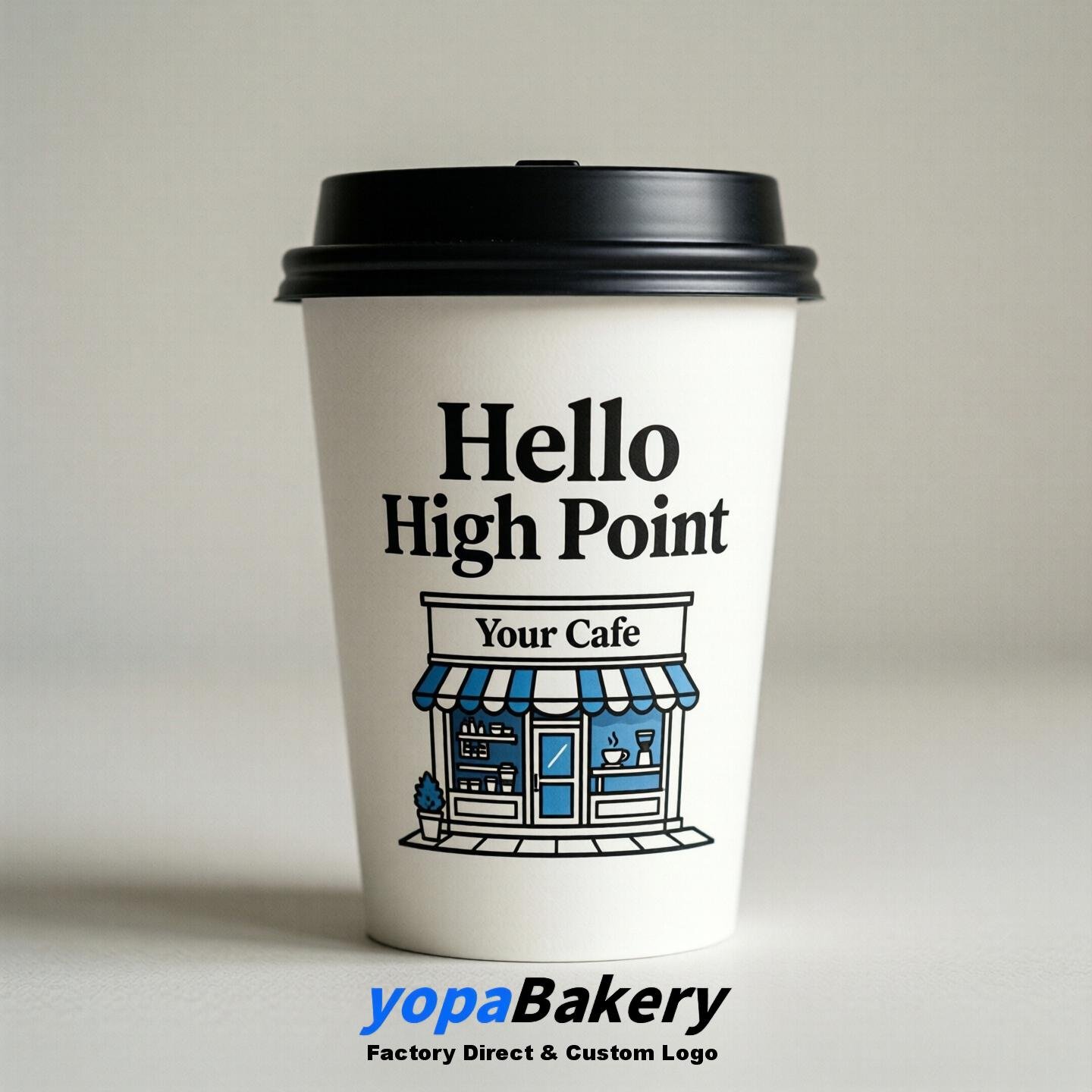 'Welcome to High Point' Paper Coffee Cups | High Point Cafe Packaging Design Firm