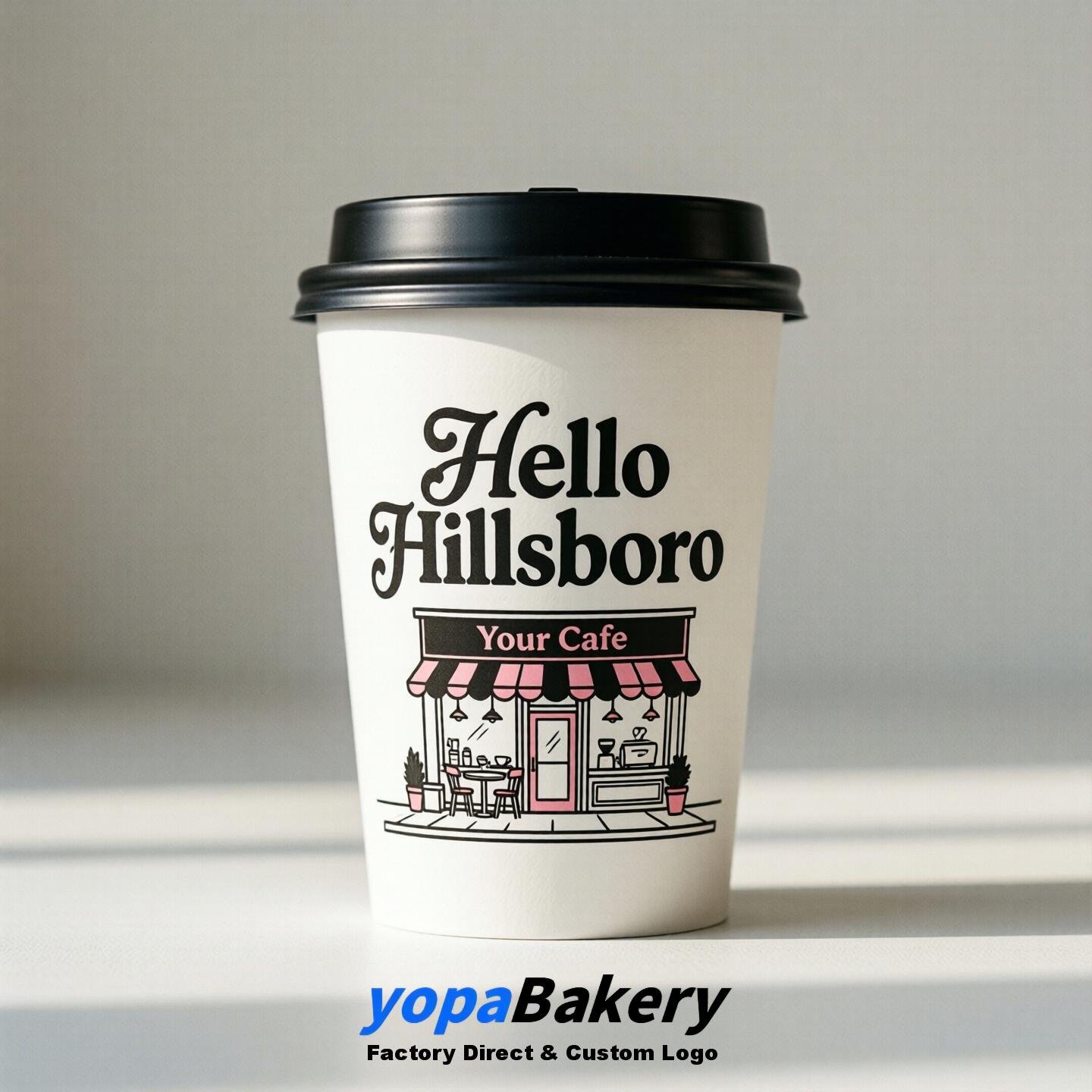 'Welcome to Hillsboro' Paper Coffee Cups | Hillsboro Cafe Packaging Design Firm