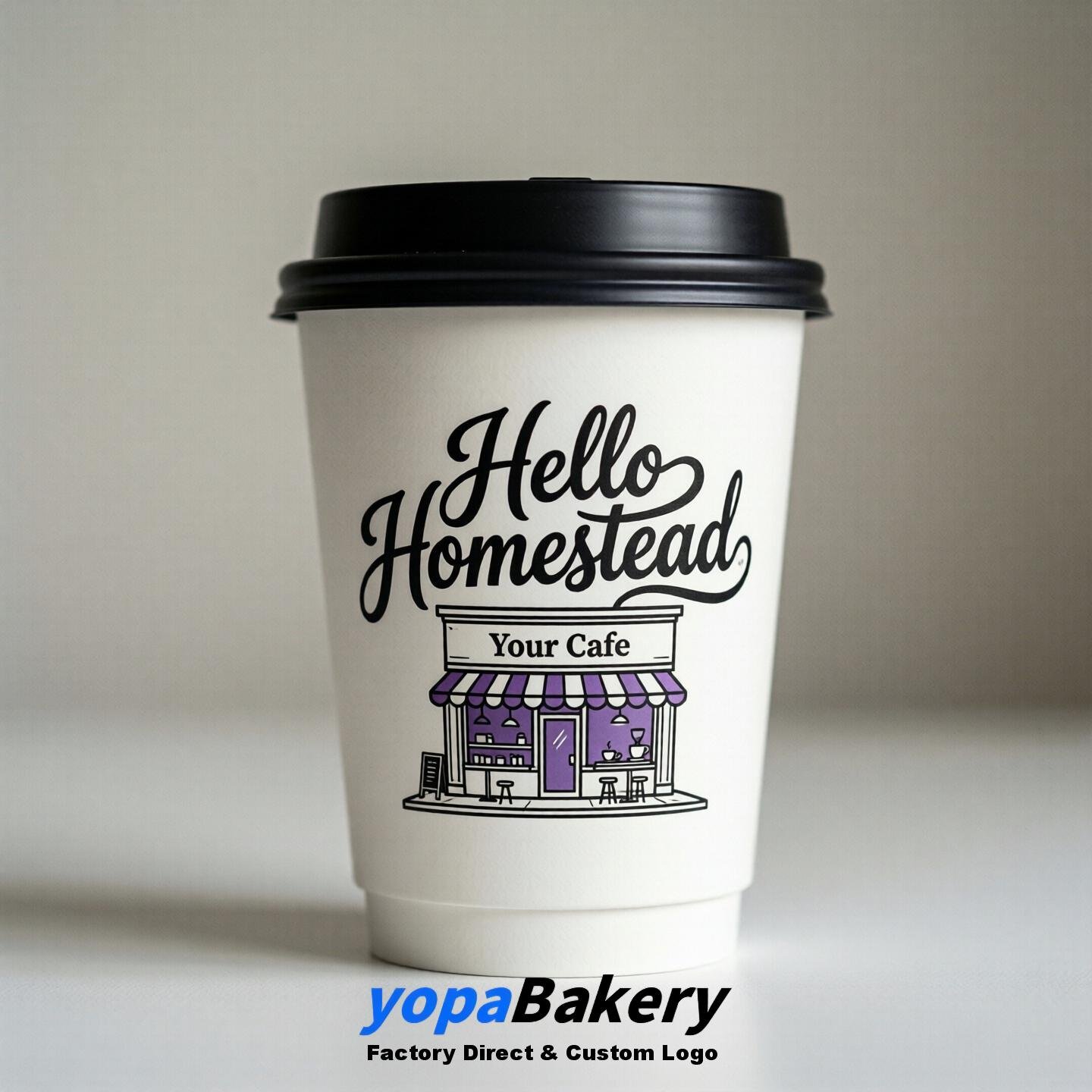 'Hello Homestead' Paper Coffee Cups | Homestead Cafe Packaging Design Agency