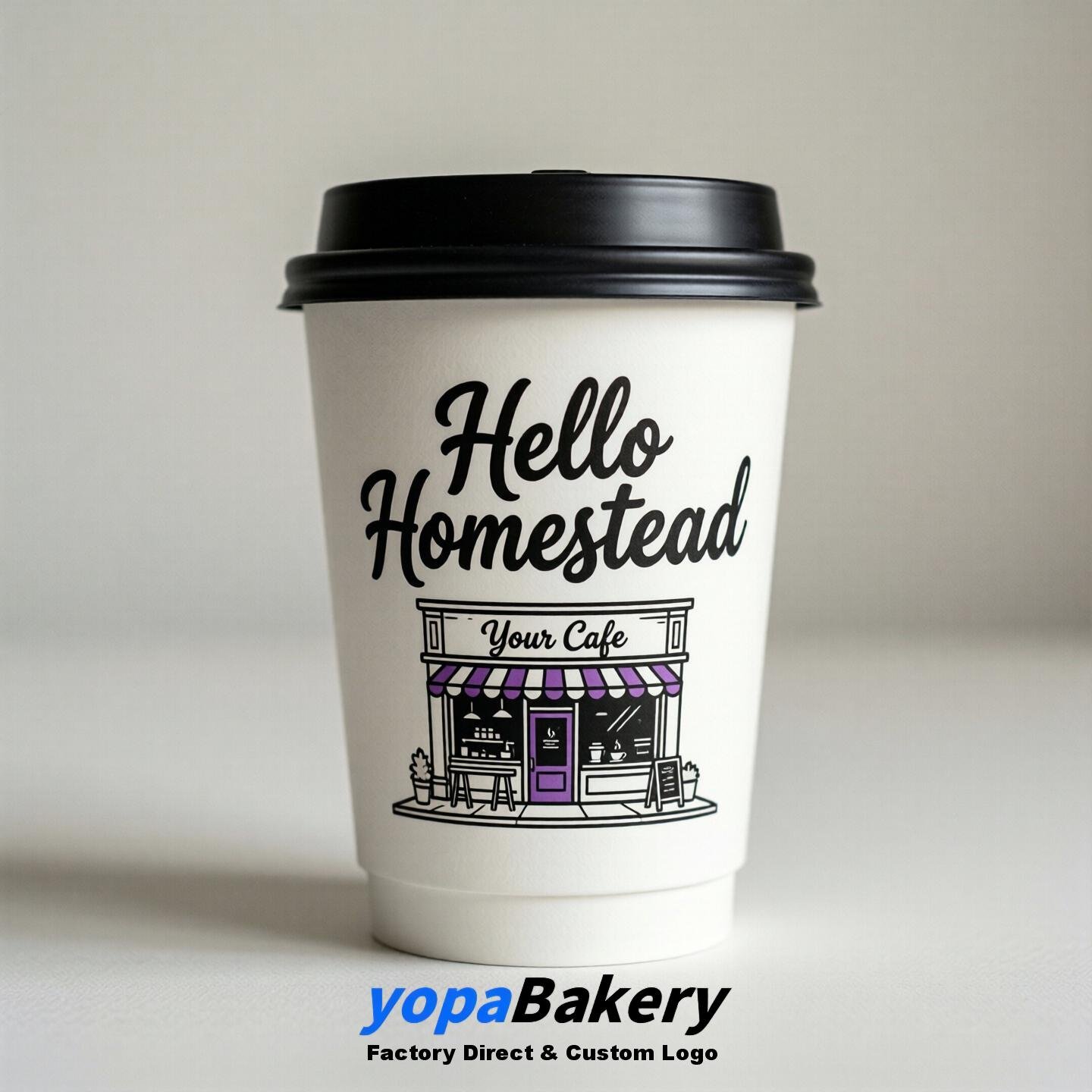 'Hello Homestead' Paper Coffee Cups | Homestead Cafe Packaging Design Agency