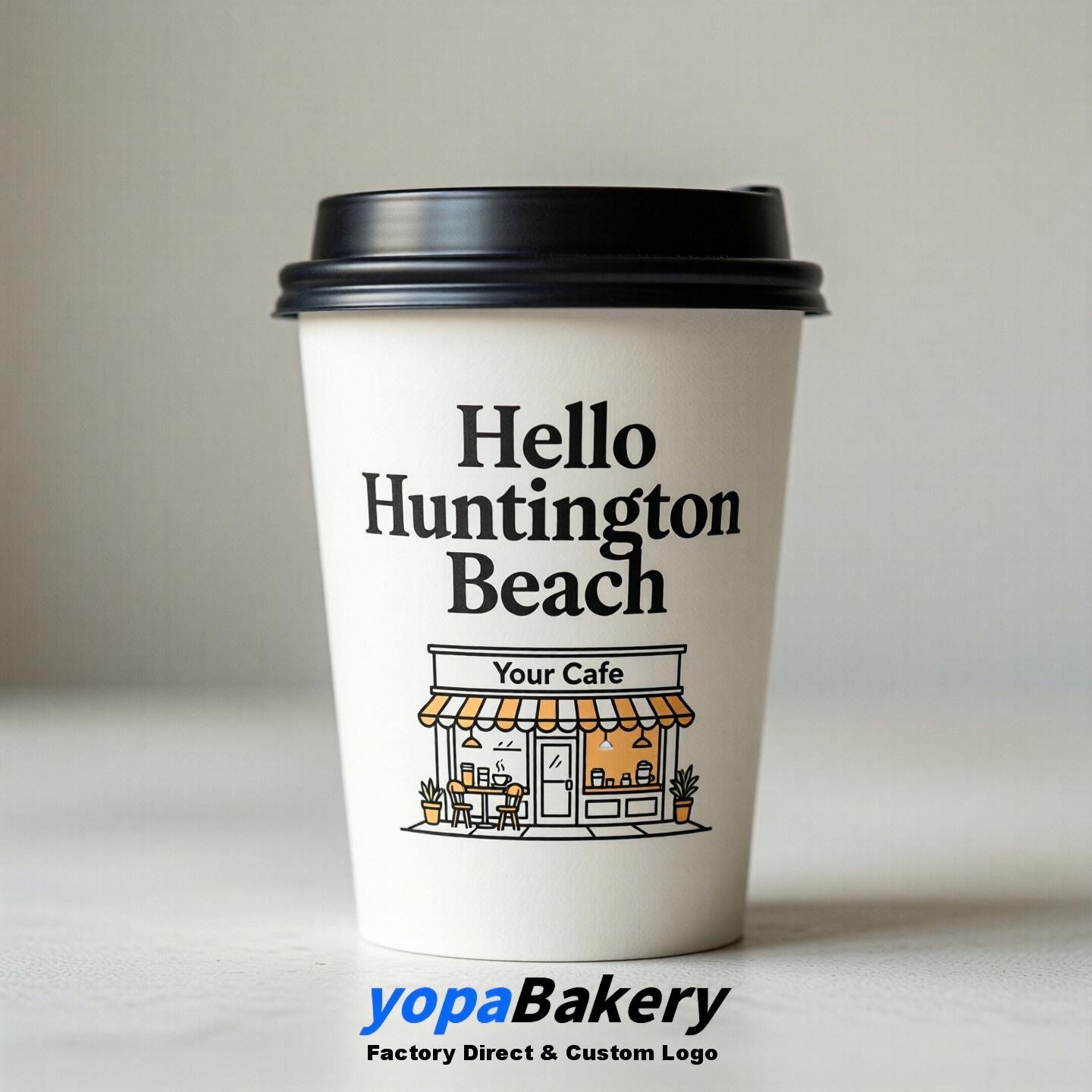 Welcome to Huntington Beach Printed Paper Coffee Cups | Huntington Beach Cafe Packaging Designer