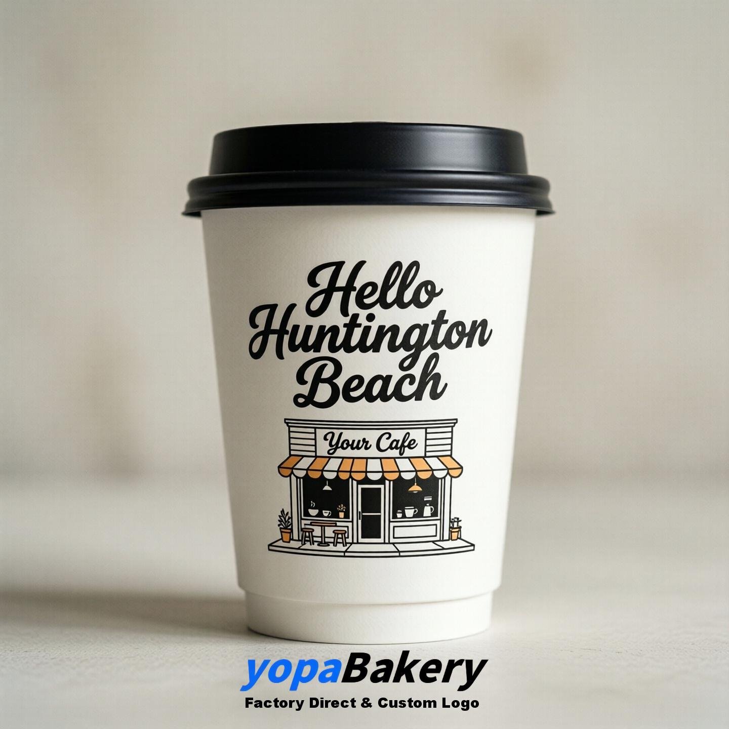 Welcome to Huntington Beach Printed Paper Coffee Cups | Huntington Beach Cafe Packaging Designer