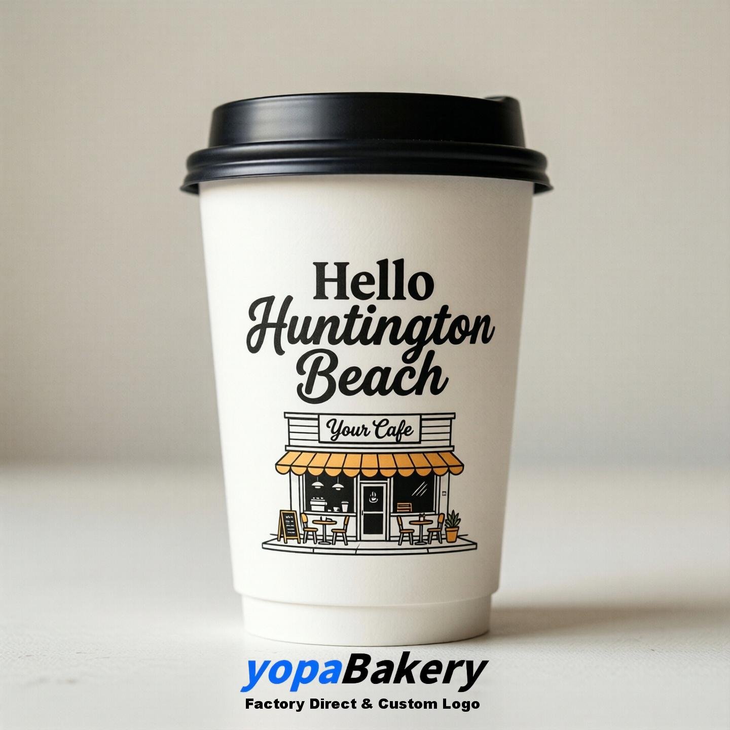 Welcome to Huntington Beach Printed Paper Coffee Cups | Huntington Beach Cafe Packaging Designer
