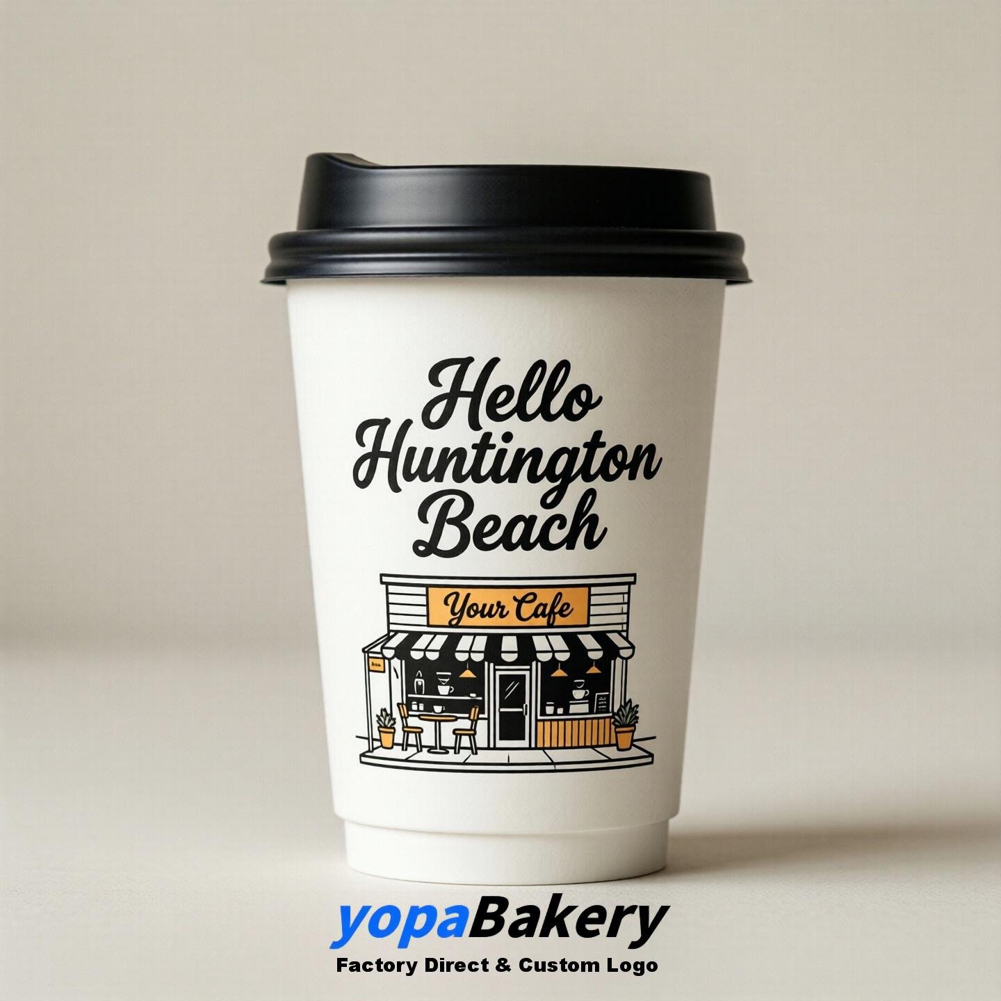 Welcome to Huntington Beach Printed Paper Coffee Cups | Huntington Beach Cafe Packaging Designer