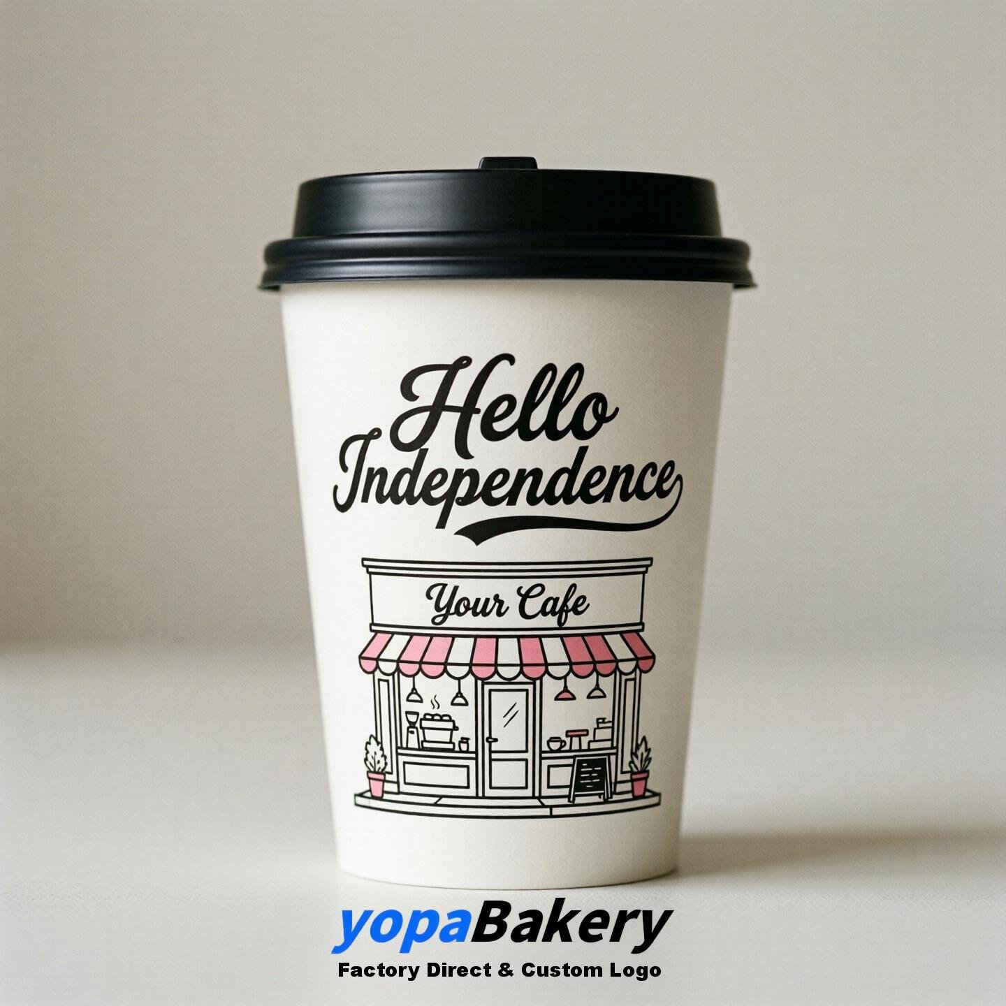 'Welcome to Independence' Paper Coffee Cups | Independence Cafe Packaging Design Firm