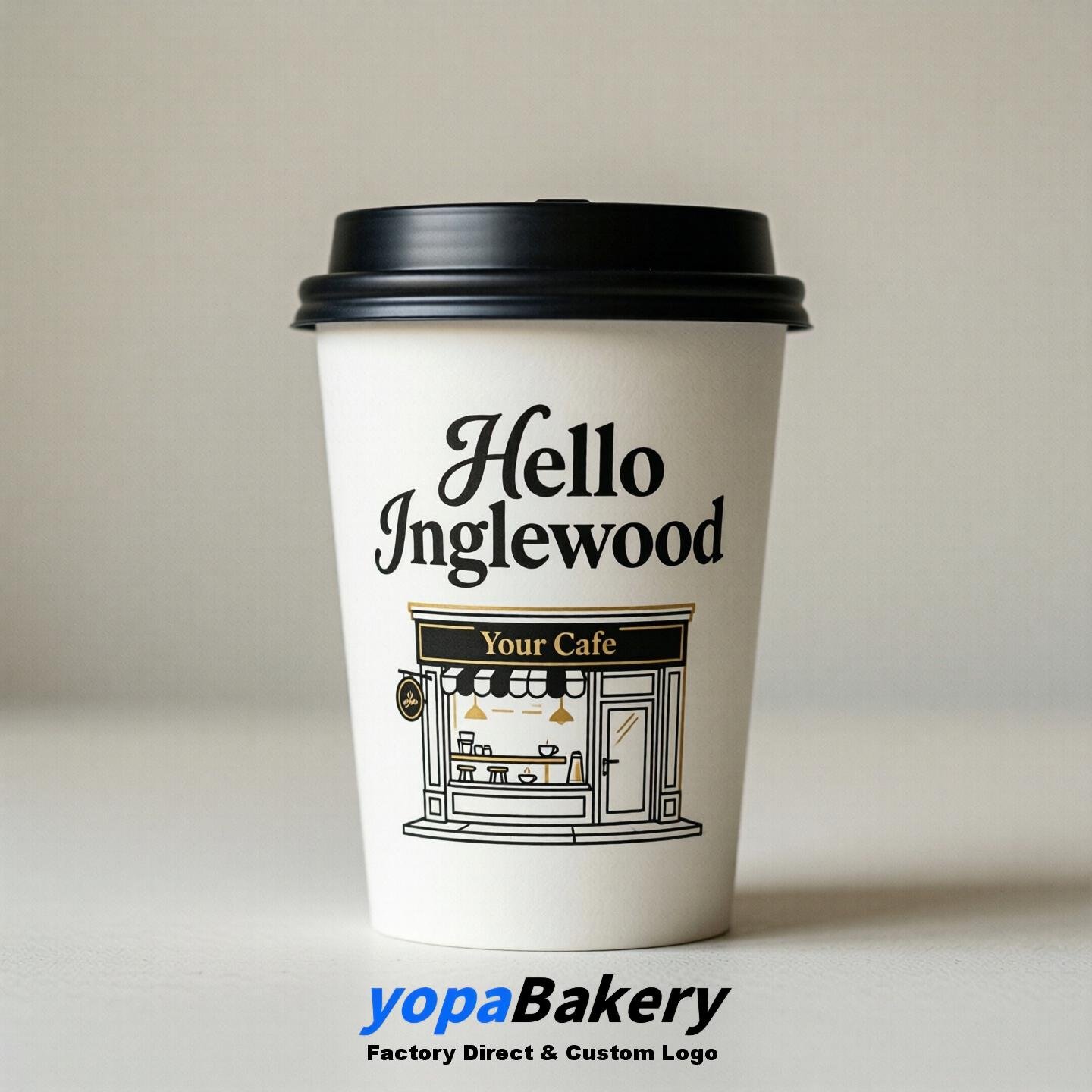 'Welcome to Inglewood' Paper Coffee Cups | Inglewood Cafe Packaging Design Firm