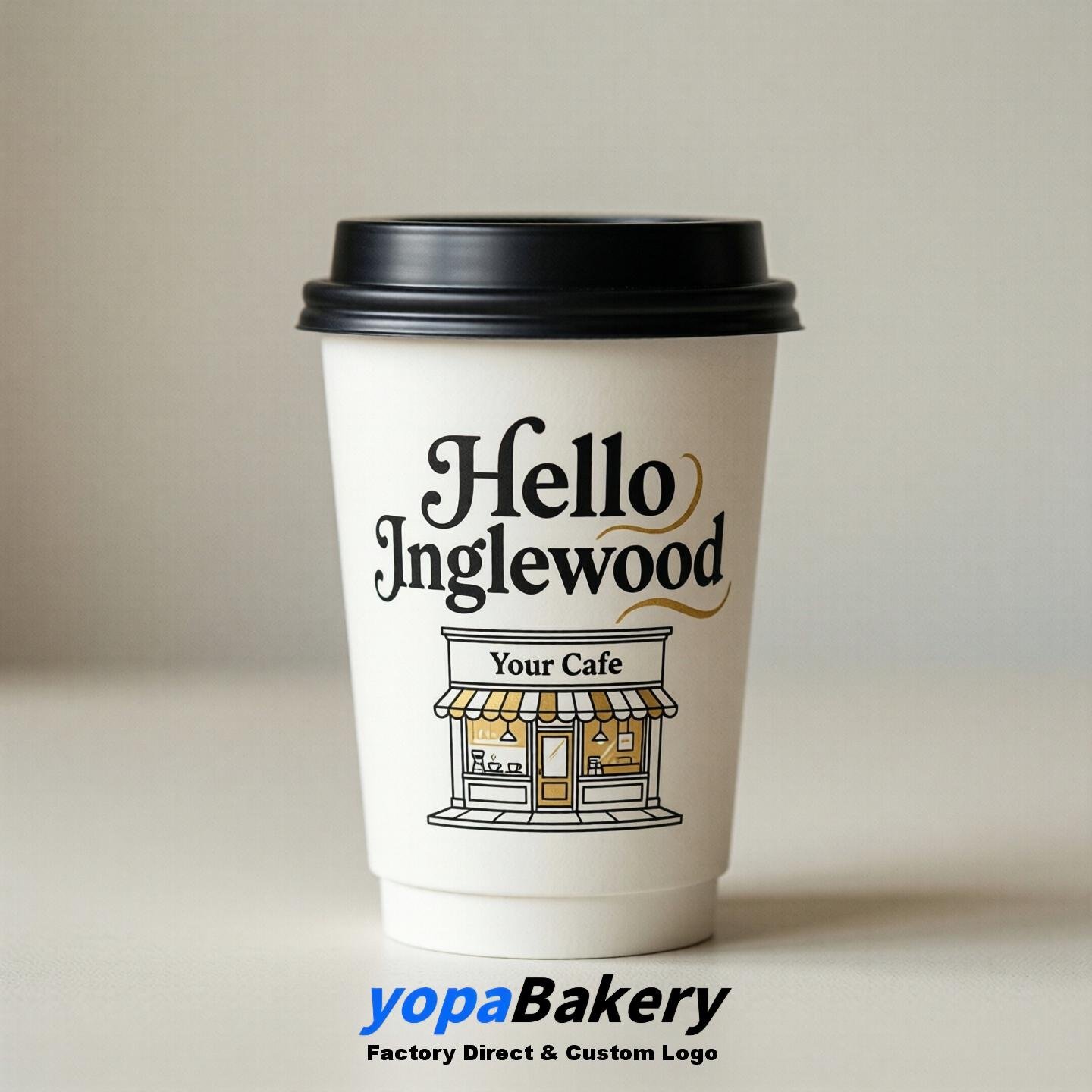 'Welcome to Inglewood' Paper Coffee Cups | Inglewood Cafe Packaging Design Firm
