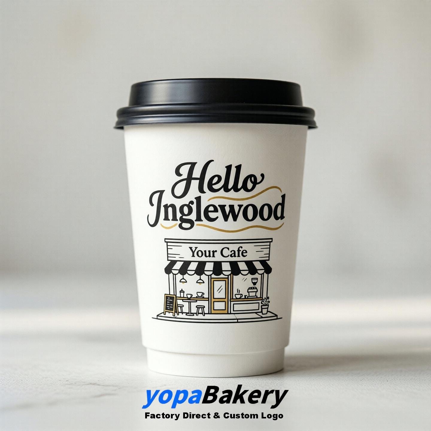 'Welcome to Inglewood' Paper Coffee Cups | Inglewood Cafe Packaging Design Firm