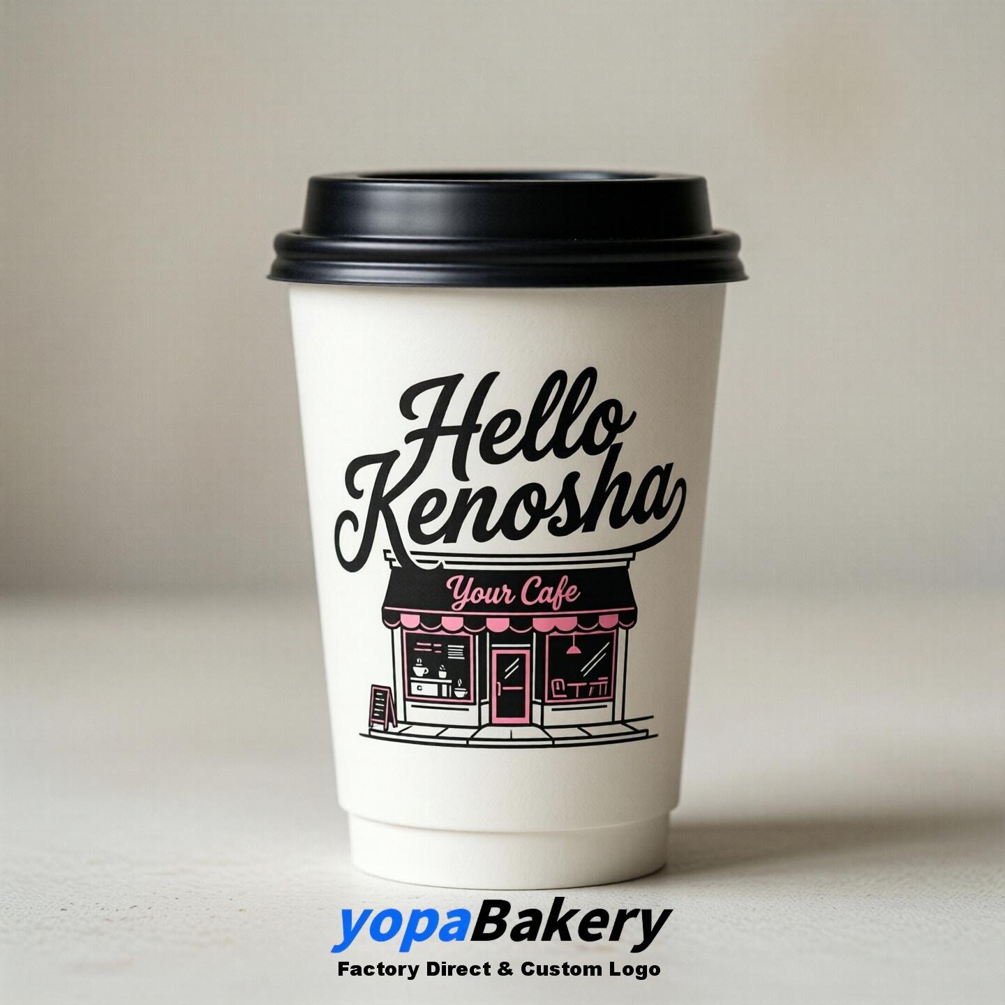 'Hello Kenosha' Paper Coffee Cups | Kenosha Cafe Packaging Design Agency