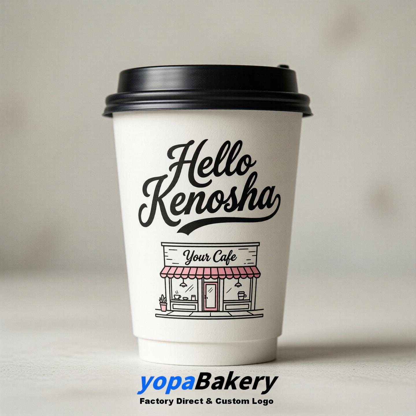 'Hello Kenosha' Paper Coffee Cups | Kenosha Cafe Packaging Design Agency