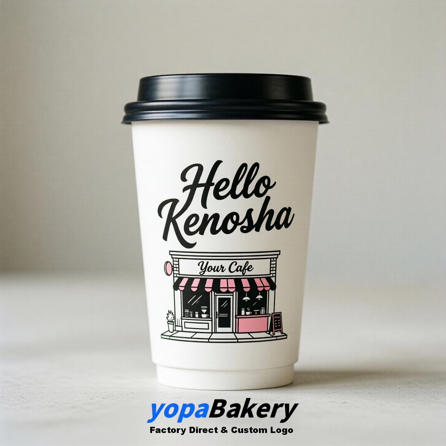 'Hello Kenosha' Paper Coffee Cups | Kenosha Cafe Packaging Design Agency