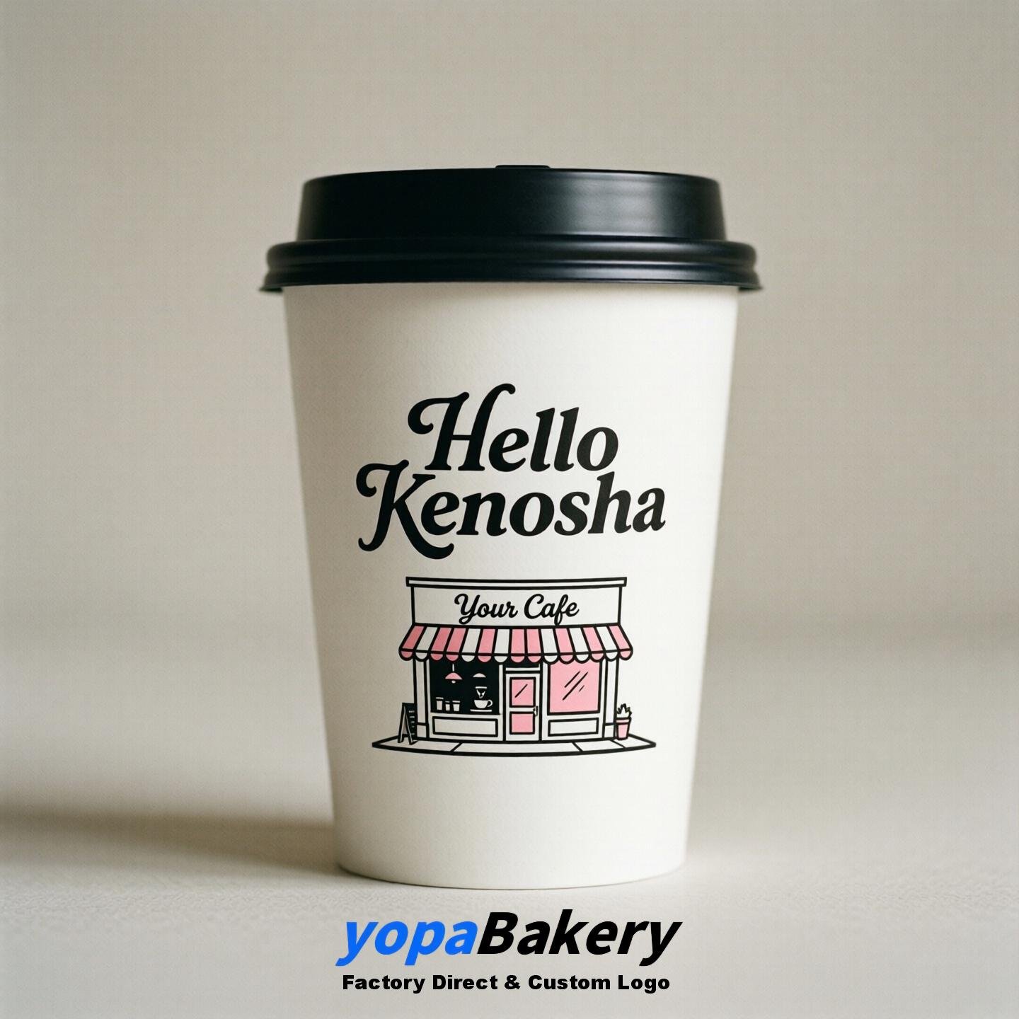 'Hello Kenosha' Paper Coffee Cups | Kenosha Cafe Packaging Design Agency