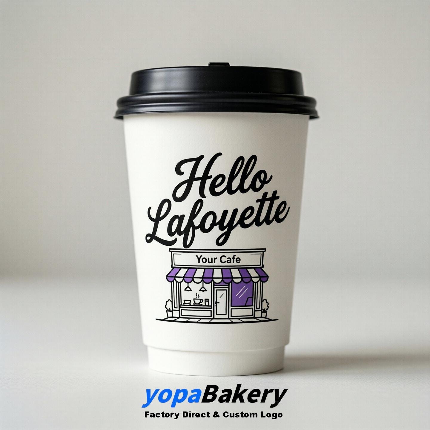 'Welcome to Lafayette' Paper Coffee Cups | Lafayette Cafe Packaging Design Firm
