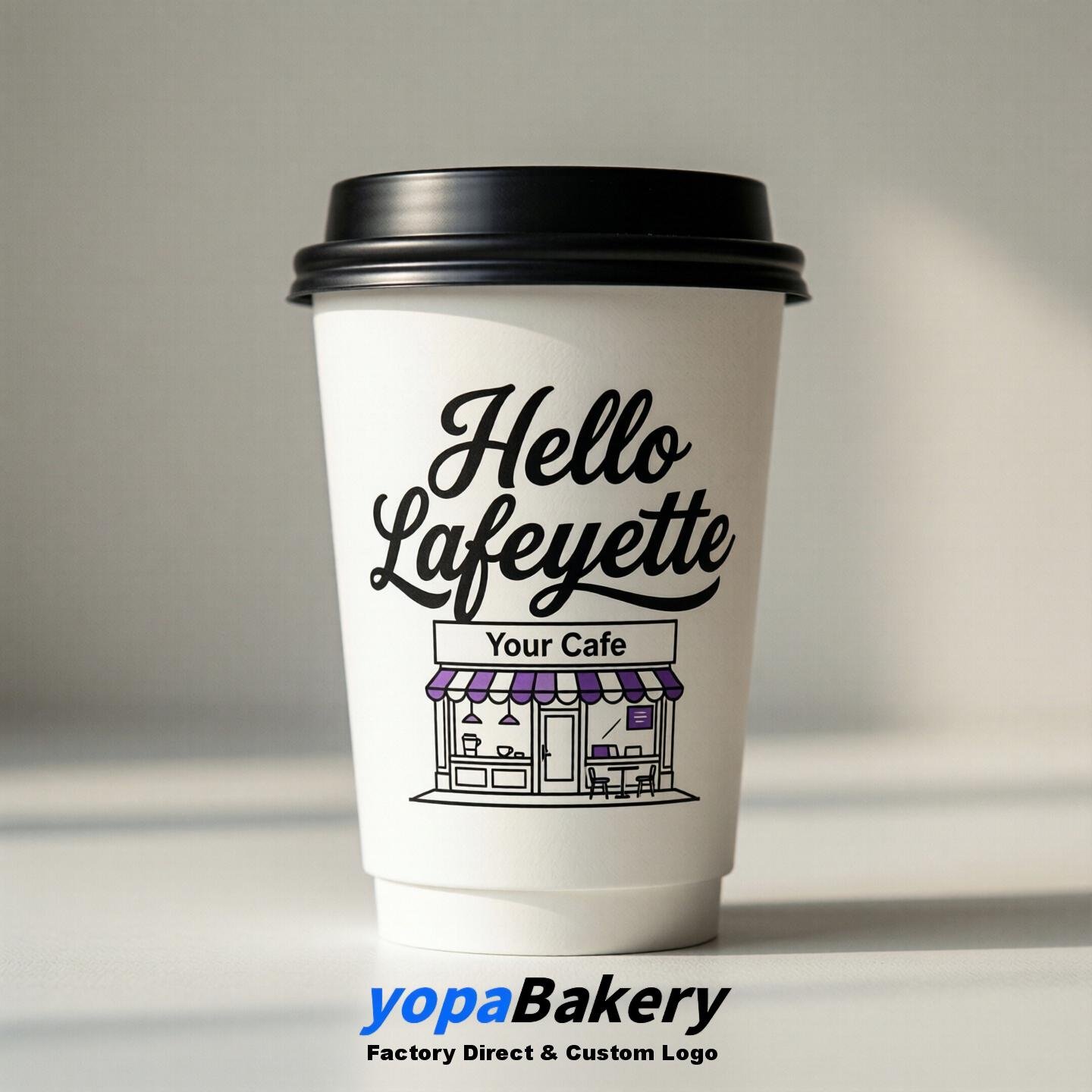 'Welcome to Lafayette' Paper Coffee Cups | Lafayette Cafe Packaging Design Firm
