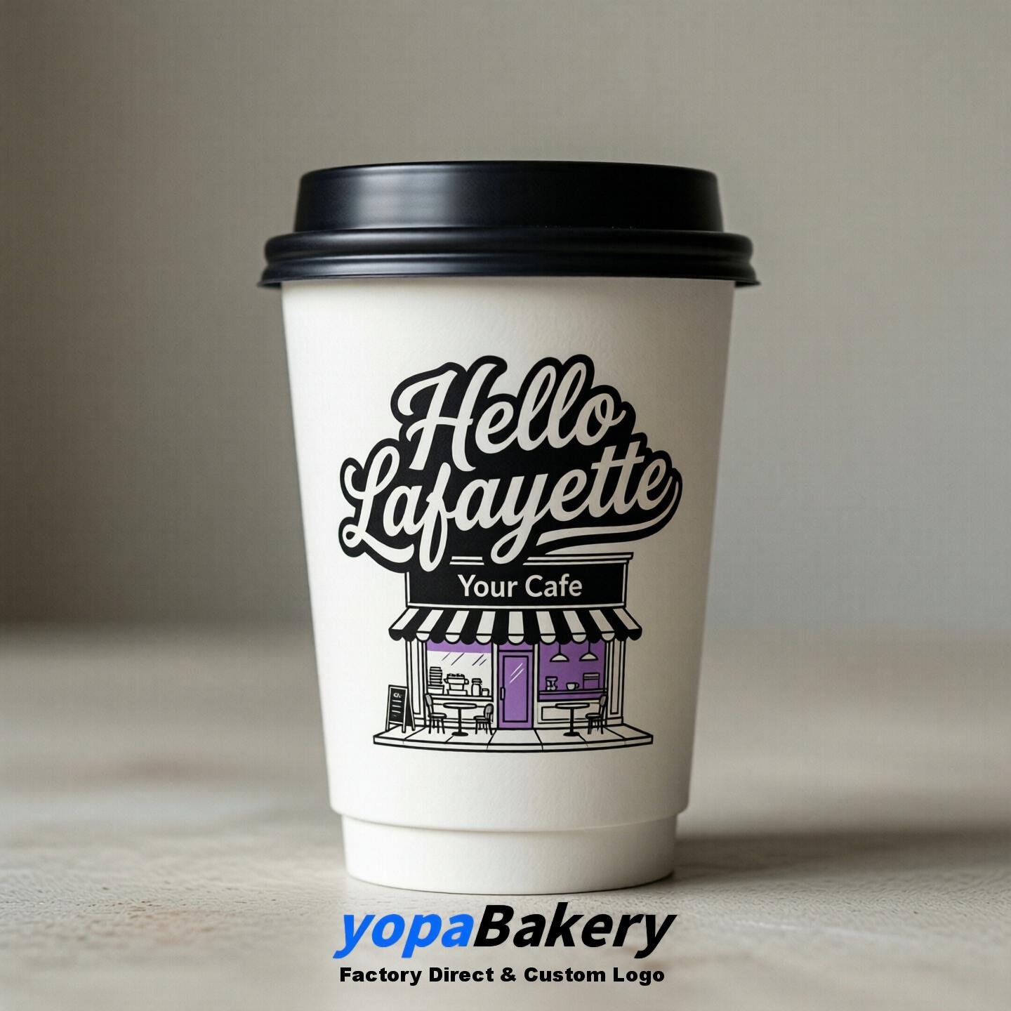 'Welcome to Lafayette' Paper Coffee Cups | Lafayette Cafe Packaging Design Firm