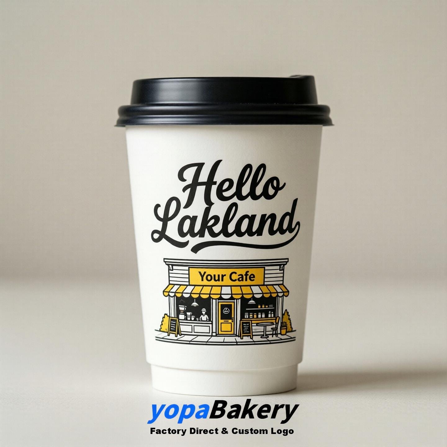 'Welcome to Lakeland' Paper Coffee Cups | Lakeland Cafe Packaging Design Firm