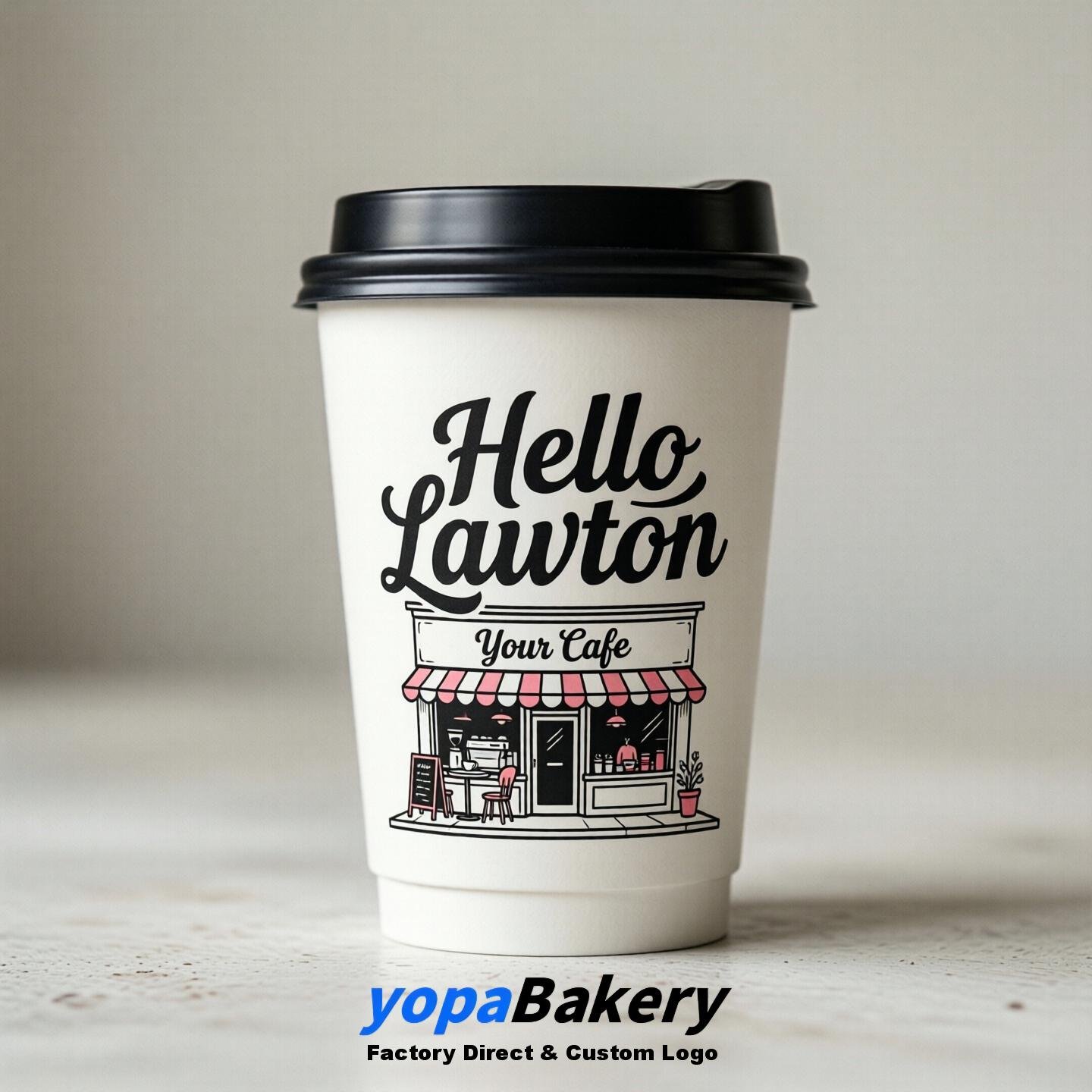 'Welcome to Lawton' Paper Coffee Cups | Lawton Cafe Packaging Design Firm