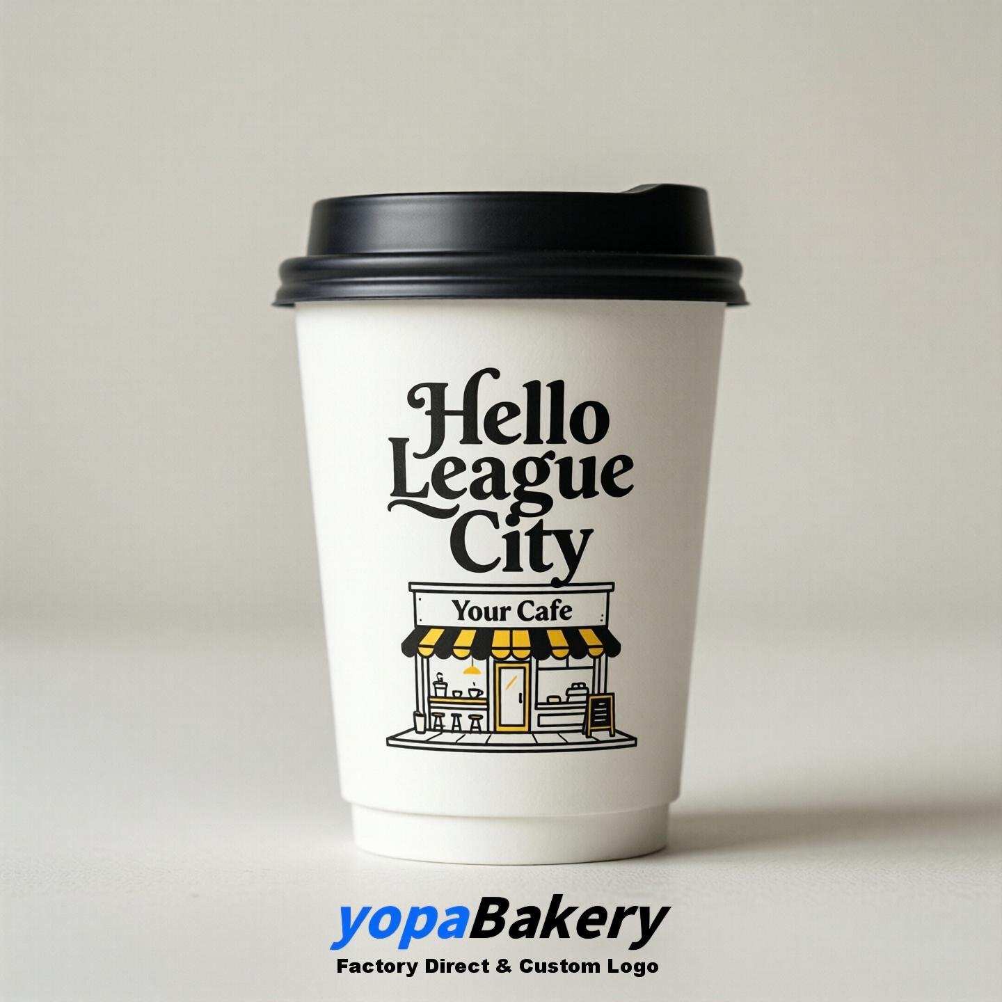 'Welcome to League City' Paper Coffee Cups | League City Cafe Packaging Design Firm