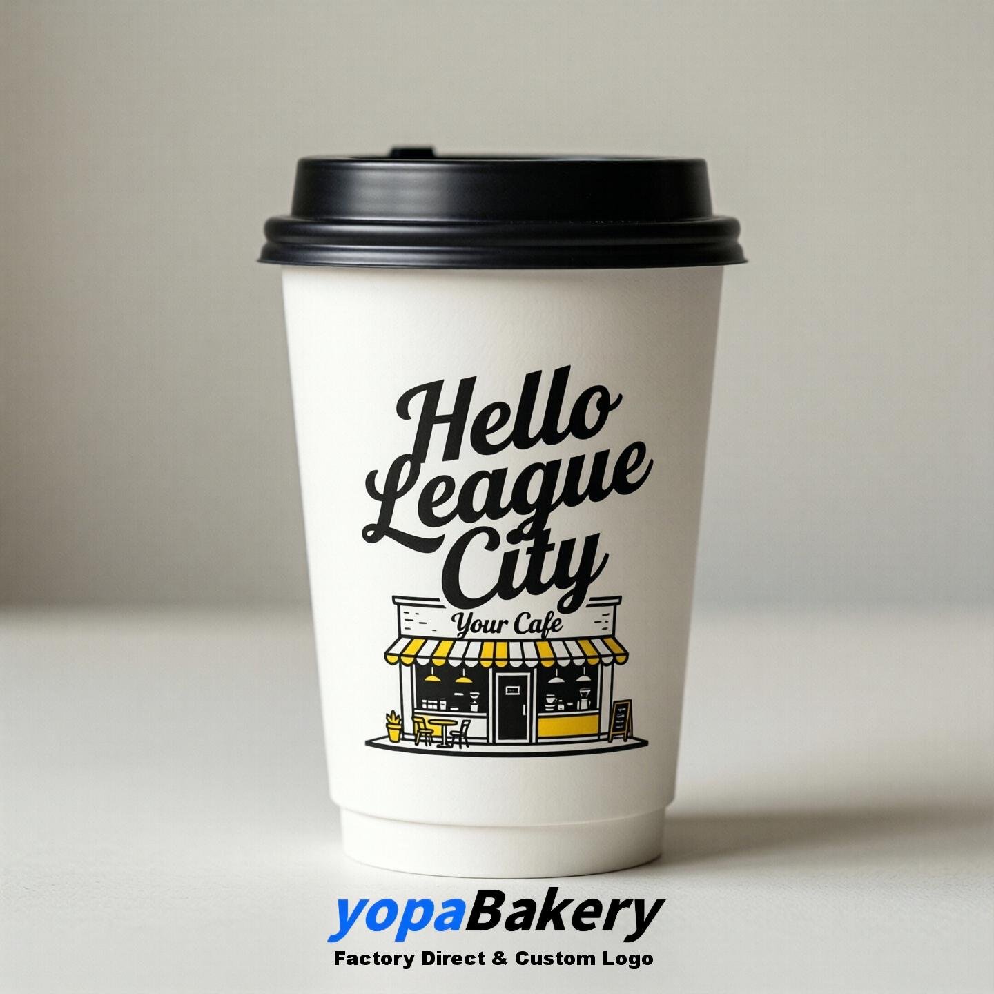 'Welcome to League City' Paper Coffee Cups | League City Cafe Packaging Design Firm
