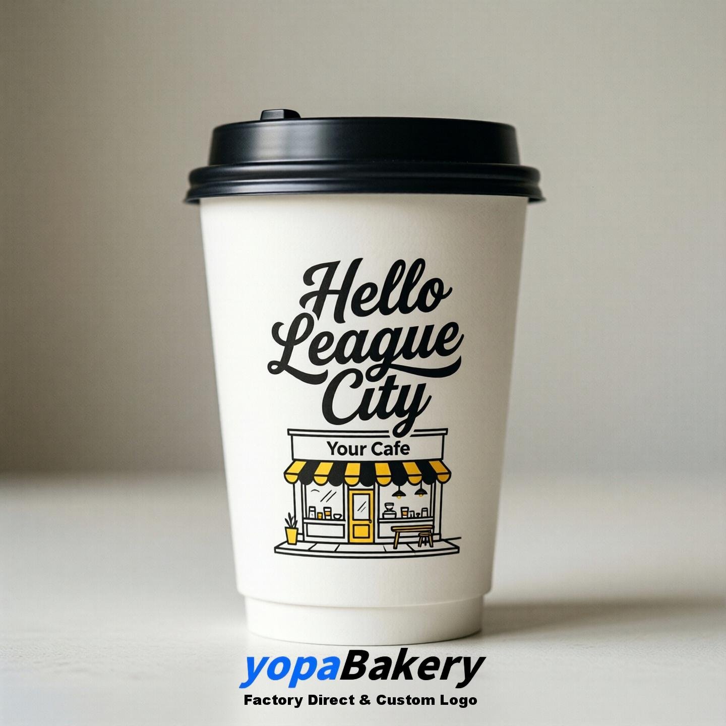 'Welcome to League City' Paper Coffee Cups | League City Cafe Packaging Design Firm
