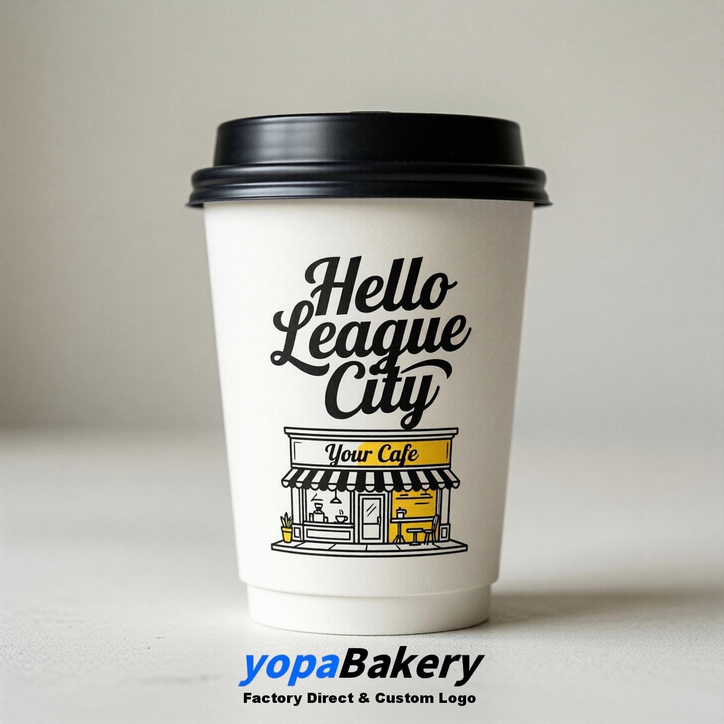 'Welcome to League City' Paper Coffee Cups | League City Cafe Packaging Design Firm
