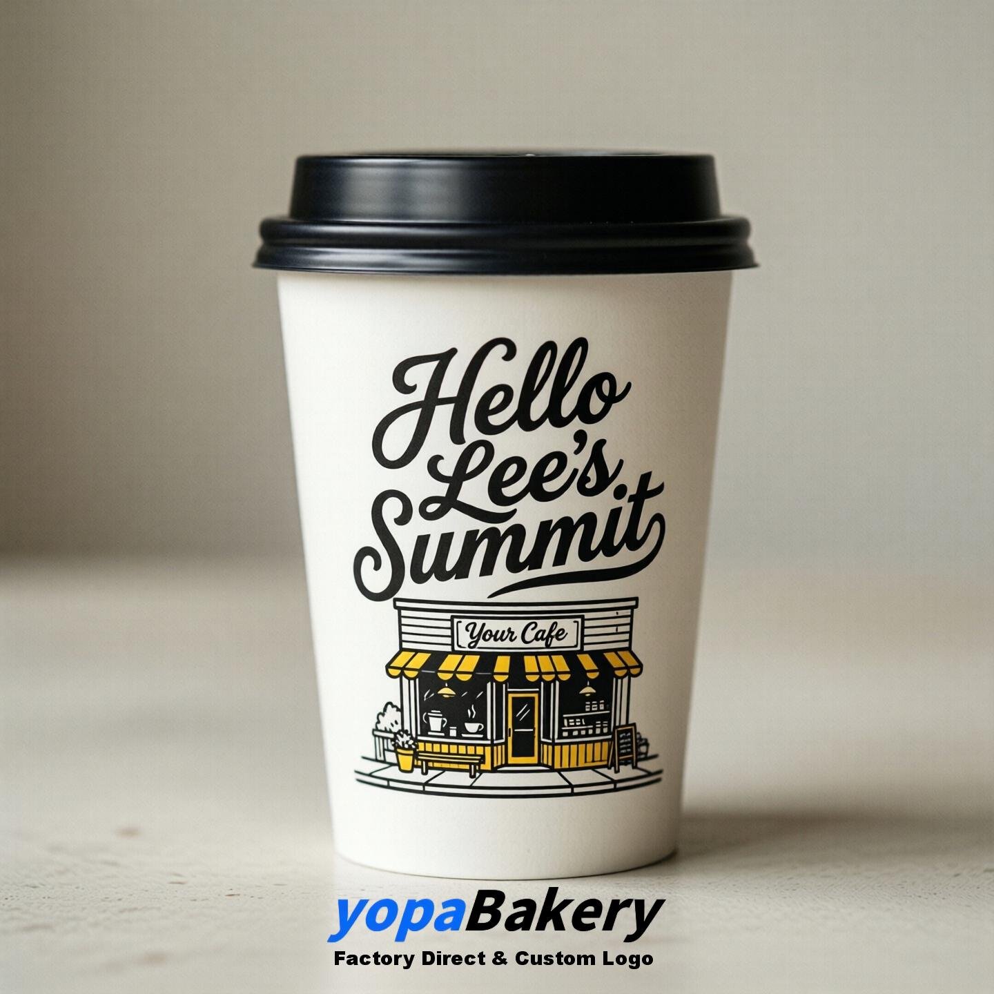 'Hello Lee's Summit' Paper Coffee Cups | Lee's Summit Cafe Packaging Design Agency