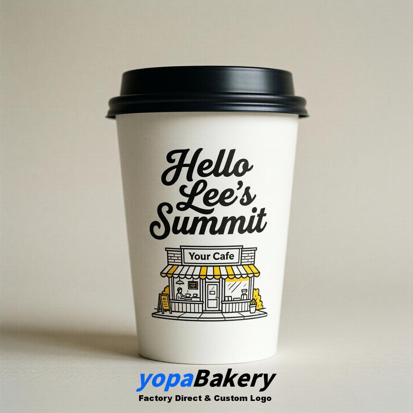 'Hello Lee's Summit' Paper Coffee Cups | Lee's Summit Cafe Packaging Design Agency