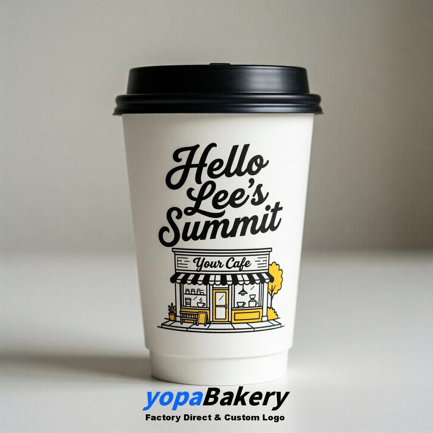 'Hello Lee's Summit' Paper Coffee Cups | Lee's Summit Cafe Packaging Design Agency