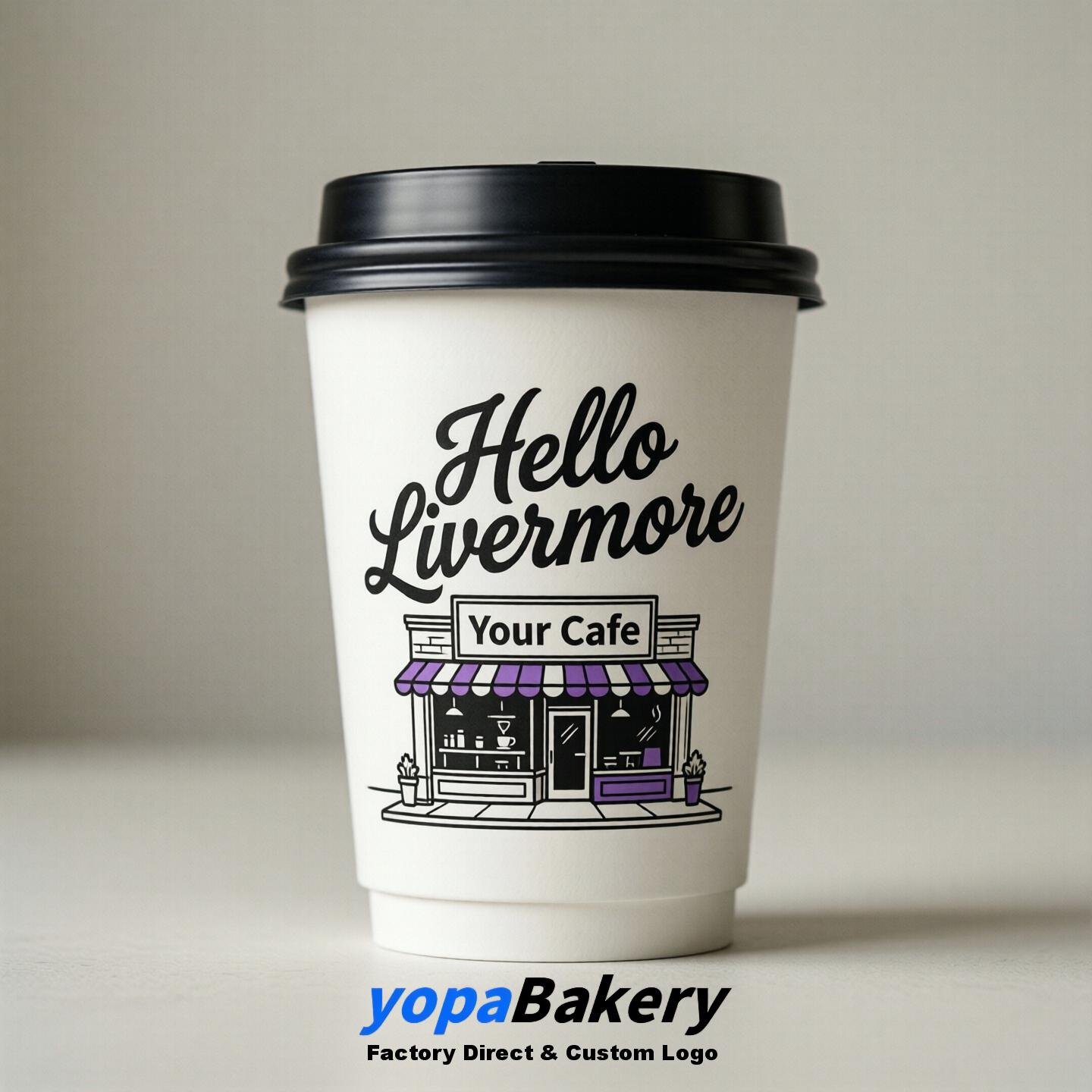 'Hello Livermore' Paper Coffee Cups | Livermore Cafe Packaging Design Agency
