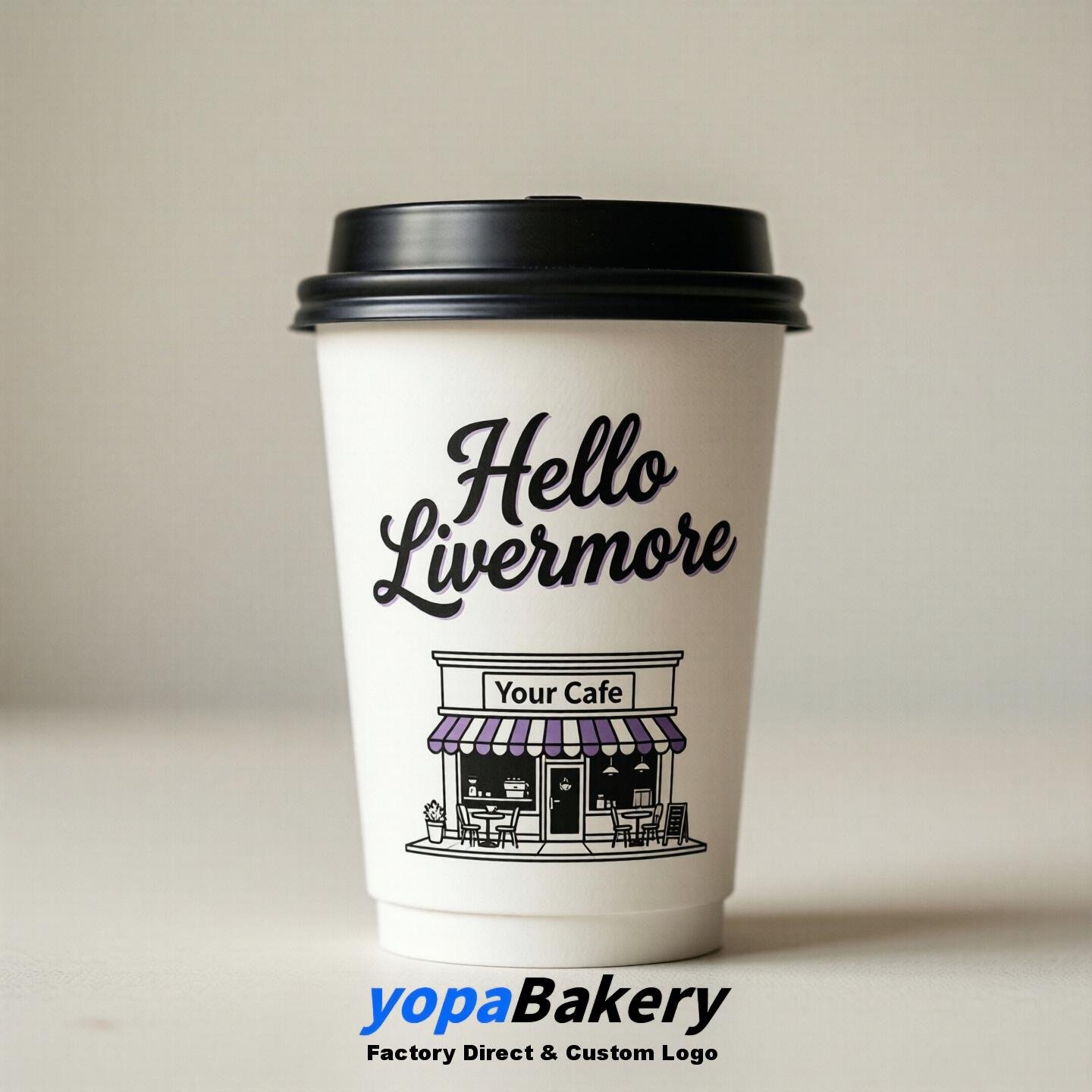 'Hello Livermore' Paper Coffee Cups | Livermore Cafe Packaging Design Agency