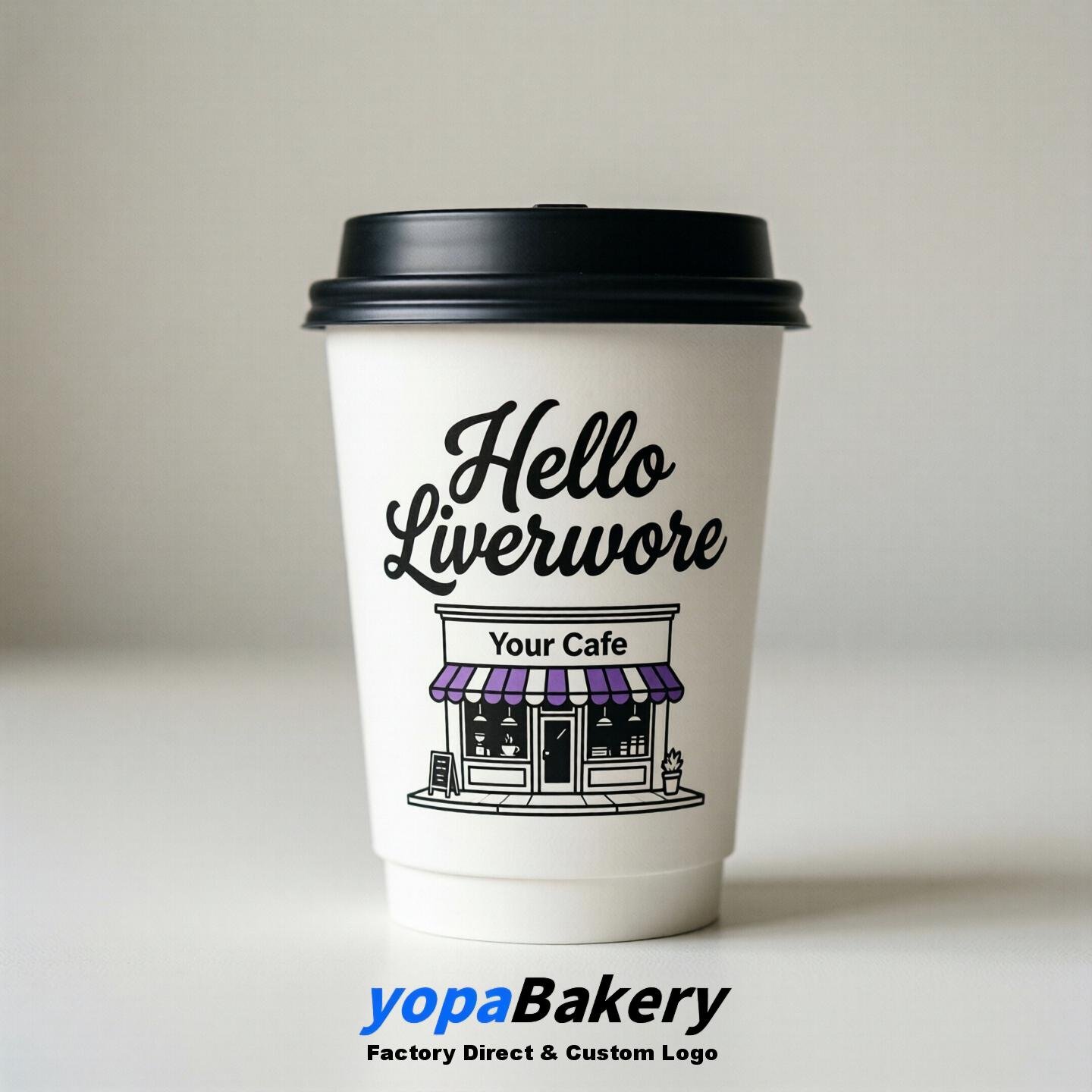 'Hello Livermore' Paper Coffee Cups | Livermore Cafe Packaging Design Agency