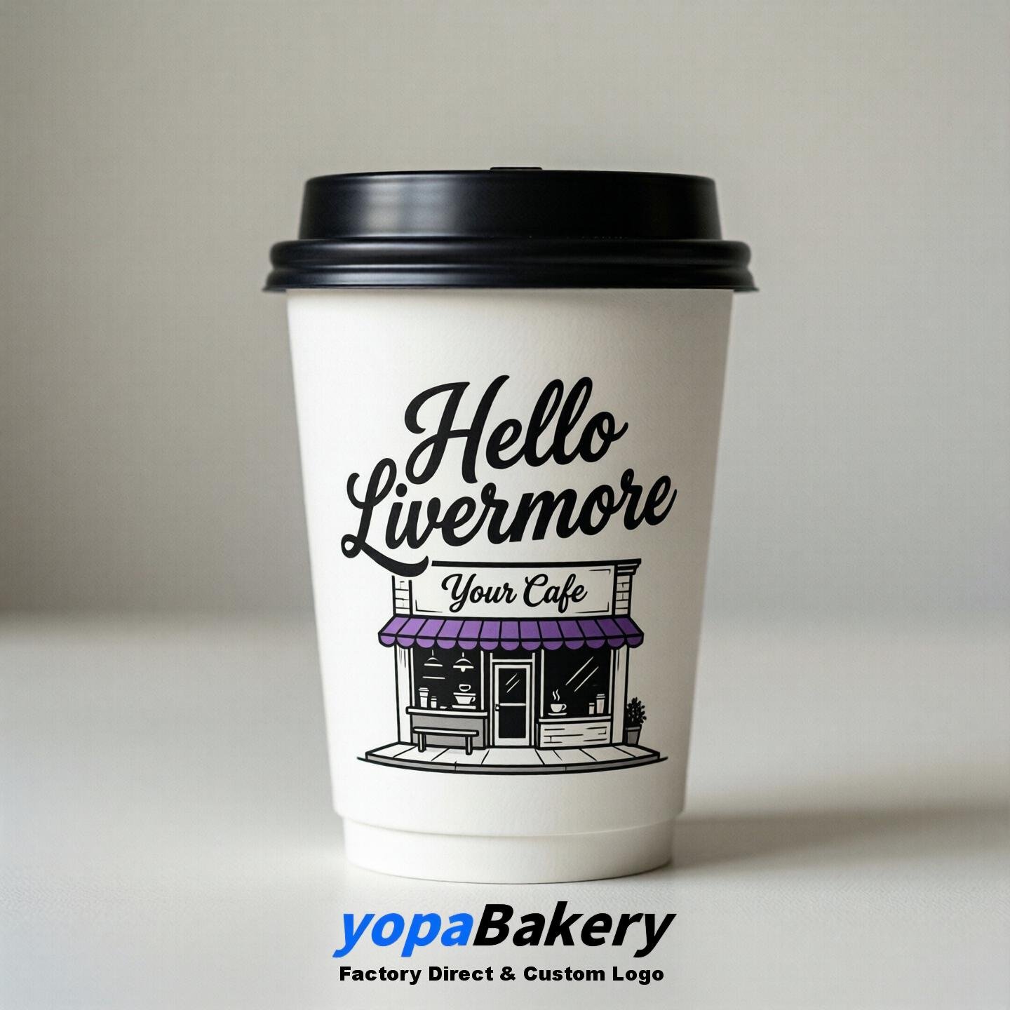 'Hello Livermore' Paper Coffee Cups | Livermore Cafe Packaging Design Agency