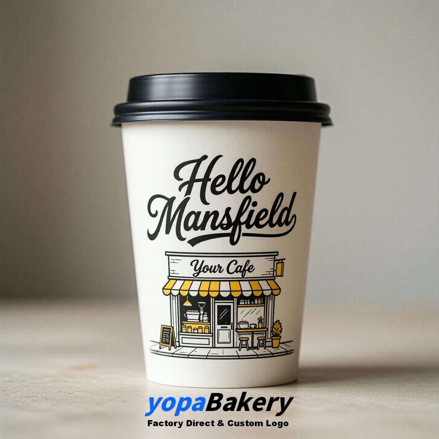 'Hello Mansfield' Paper Coffee Cups | Mansfield Cafe Packaging Design Agency