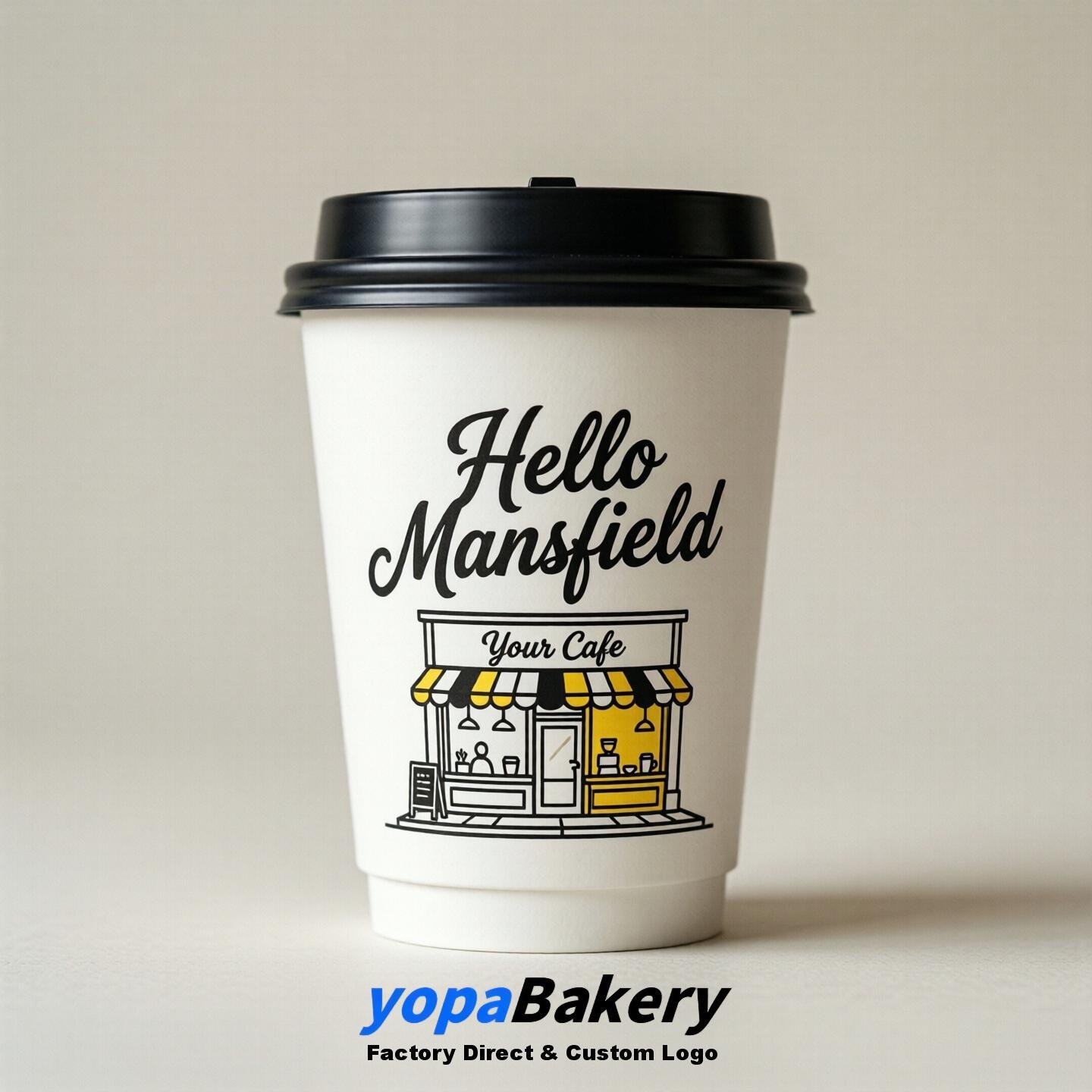 'Hello Mansfield' Paper Coffee Cups | Mansfield Cafe Packaging Design Agency