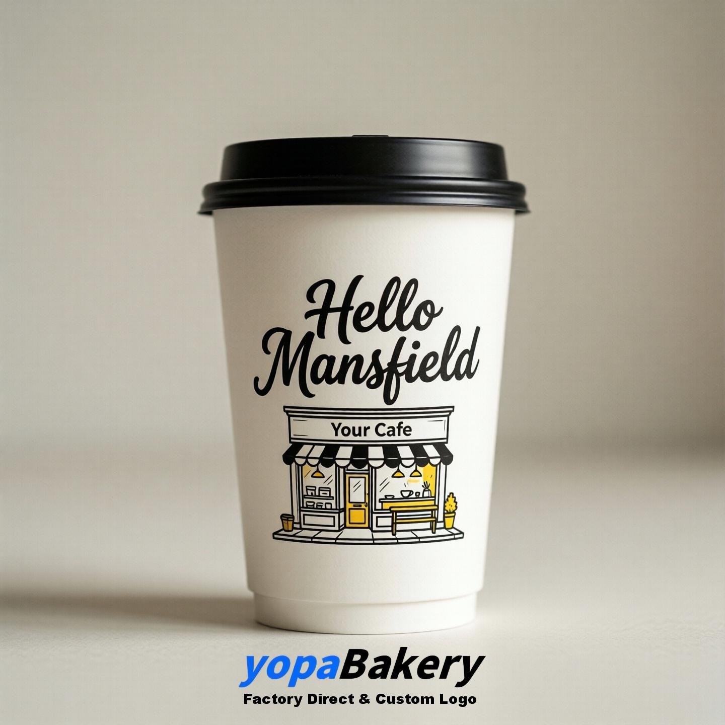 'Hello Mansfield' Paper Coffee Cups | Mansfield Cafe Packaging Design Agency