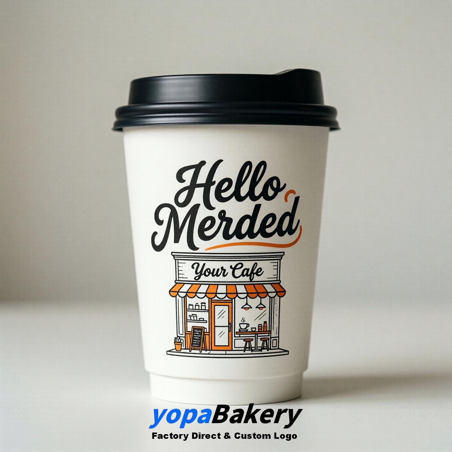 'Hello Merced' Paper Coffee Cups | Merced Cafe Packaging Design Agency