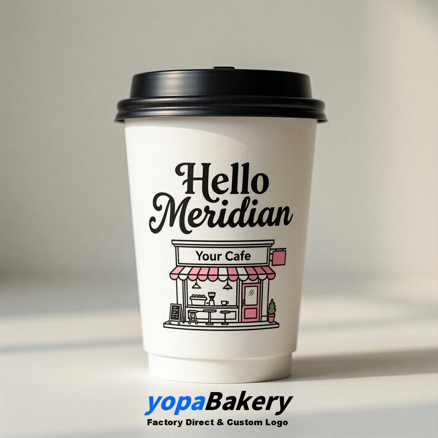 'Welcome to Meridian' Paper Coffee Cups | Meridian Cafe Packaging Design Firm