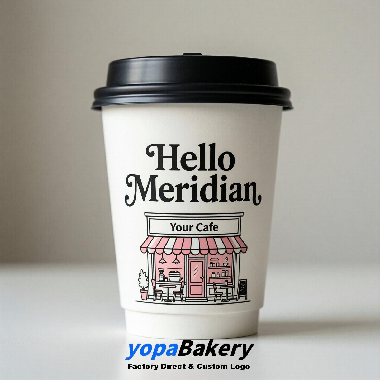 'Welcome to Meridian' Paper Coffee Cups | Meridian Cafe Packaging Design Firm