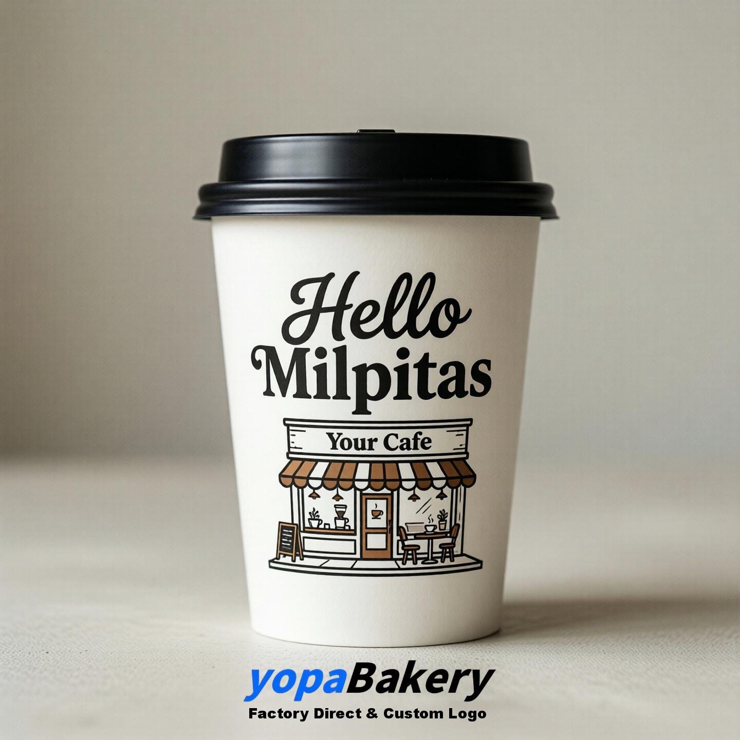 'Hello Milpitas' Paper Coffee Cups | Milpitas Cafe Packaging Design Agency